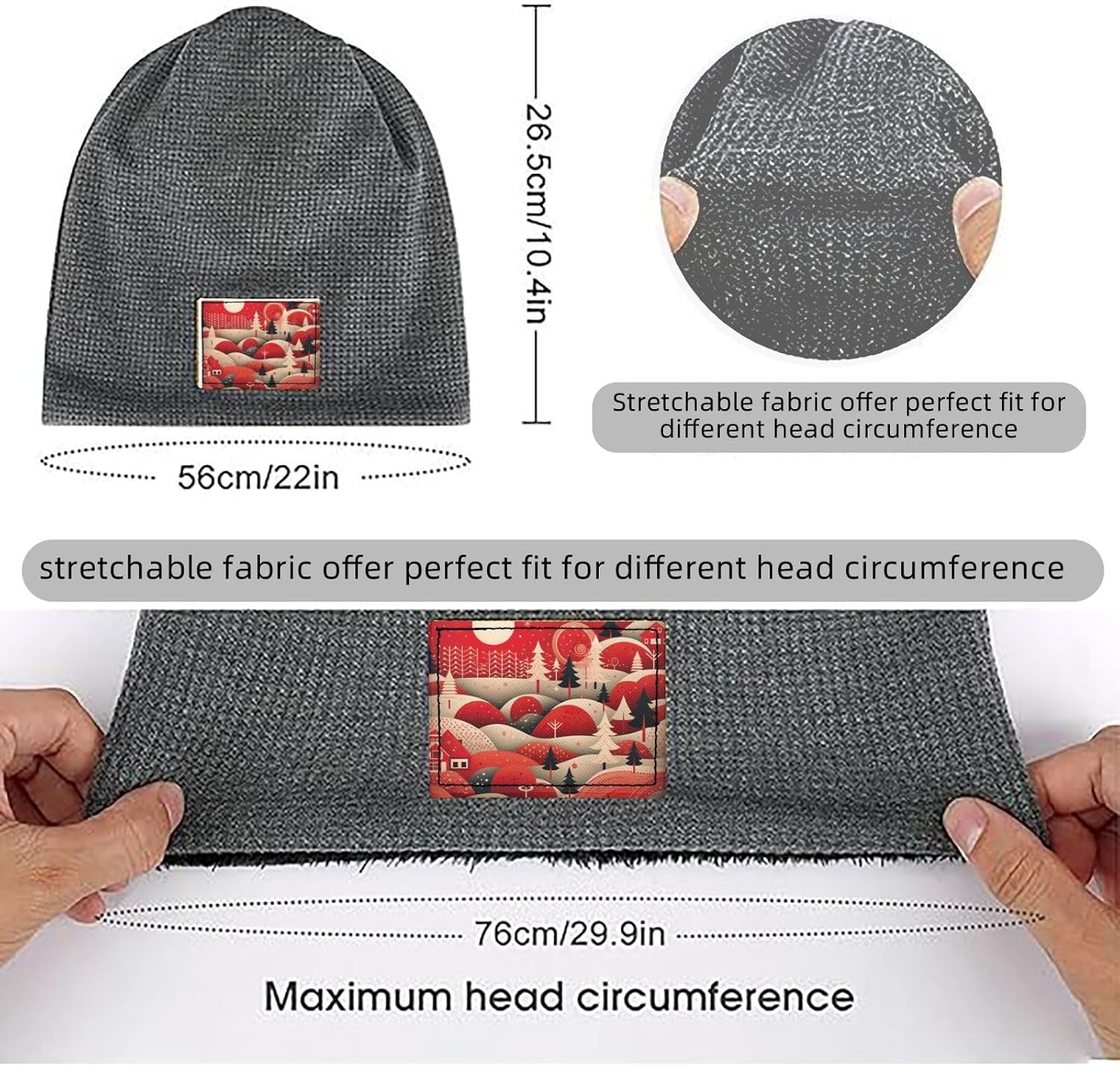 Soft Warm Christmas Tree House Print Waffle Knit Pullover Hat for Men Women Winter Hats