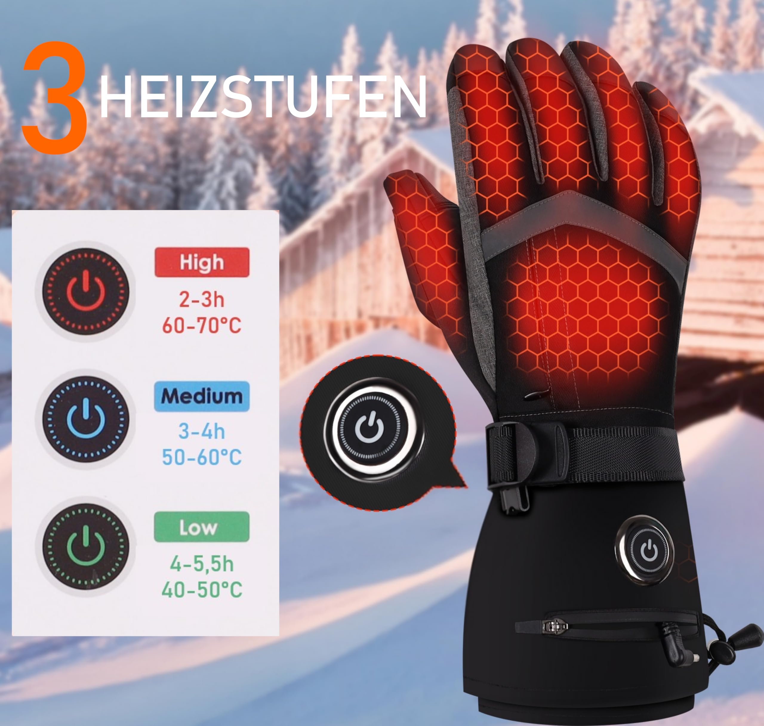 SOUCCESS Beheizbare Handschuhe – 6000 mAh Akku, 3 Heizstufen, Wasserdicht & Winddicht, Touchscreen-kompatibel, Unisex Thermo-Handschuhe für Skifahren, Motorrad, Angeln, Outdoor & Alltag