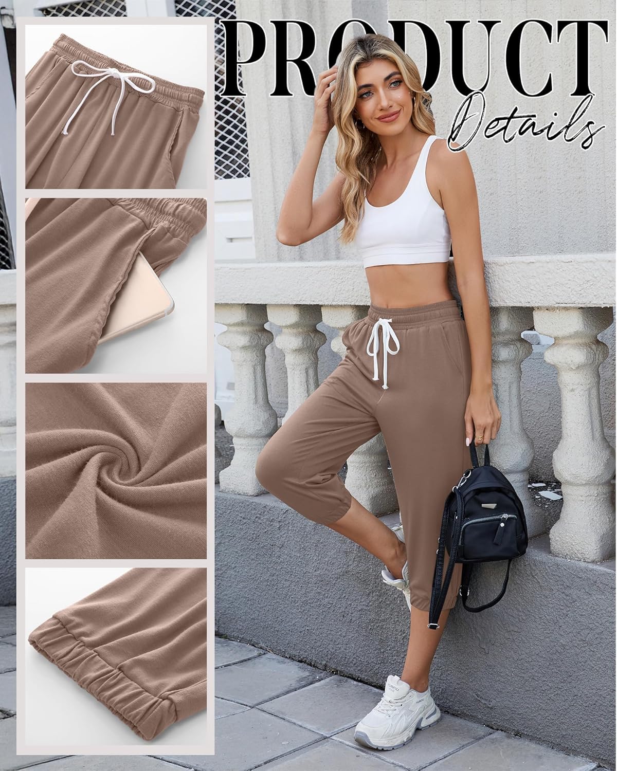 Ficerd 3 Pcs Women's Capri Sweatpants Joggers Summer Casual Sports Cropped Lounge Pants High Waisted Athletic with Pockets - Image 6