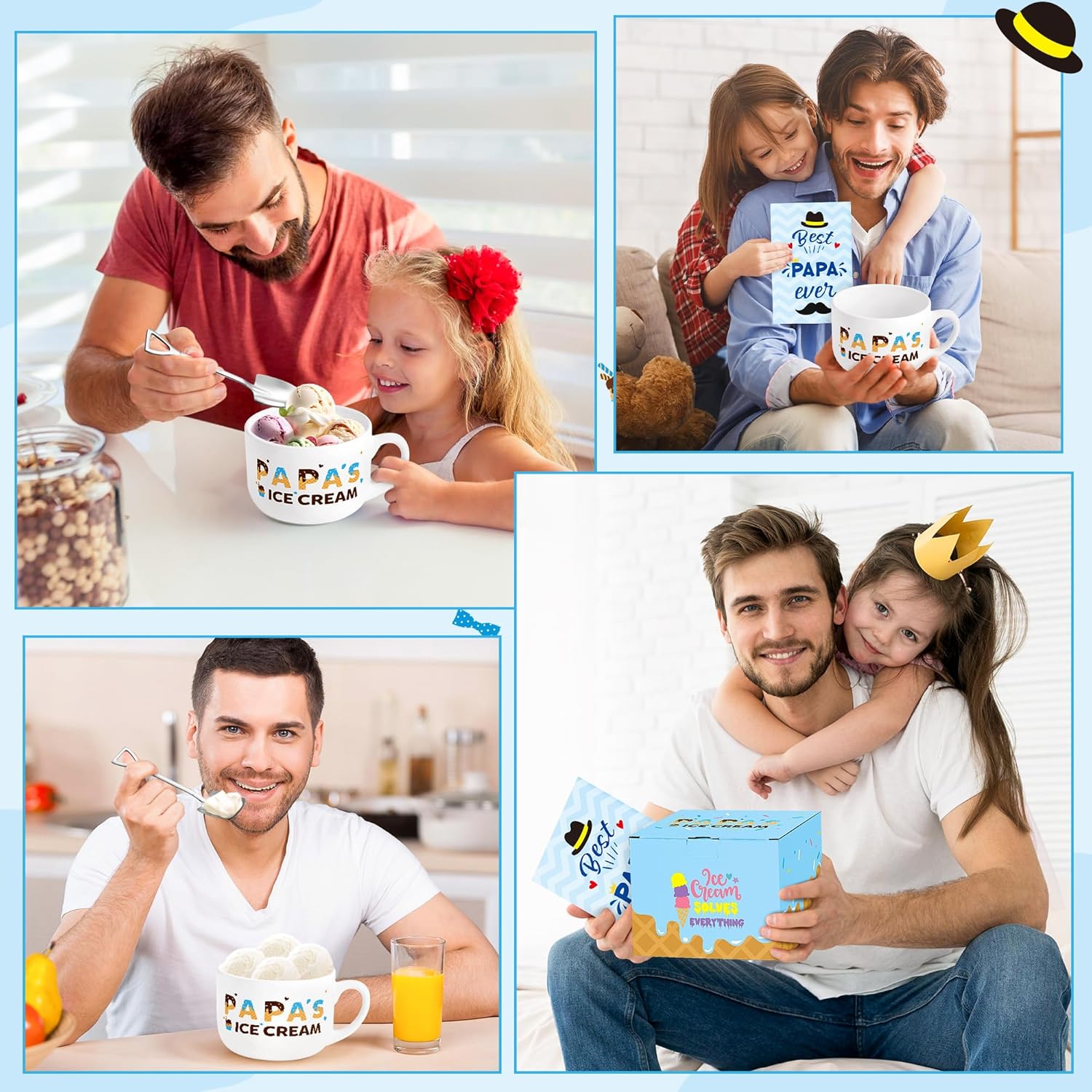 R HORSE Ice Cream Bowl Gift Set Papa Ice Cream Bowl Engraved Shovel Spoon Set with Best Papa Ever Card Gifts for Dad Papa Cereal Fruit Tableware Kit Father’s Day Birthday Christmas Gift - Image 6