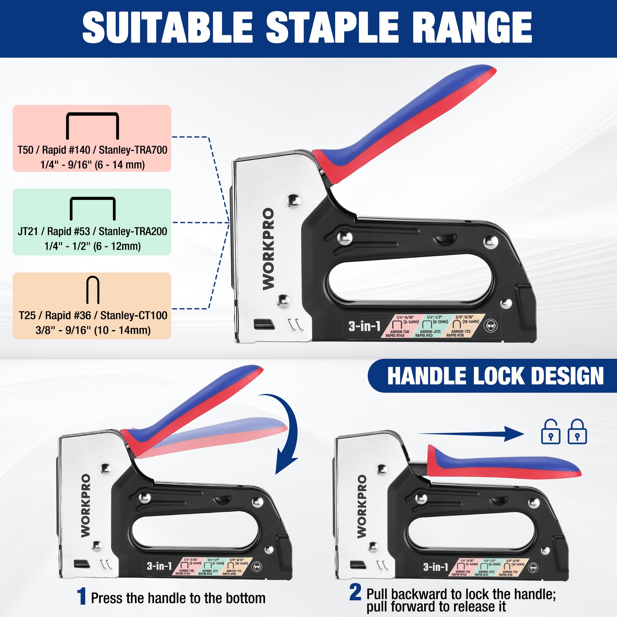 3-in-1 Heavy Duty Manual Staple Gun – 600-Nail Capacity, Aluminum Alloy, U/T/D-Shaped Staple Compatible, For Upholstery & Carpentry