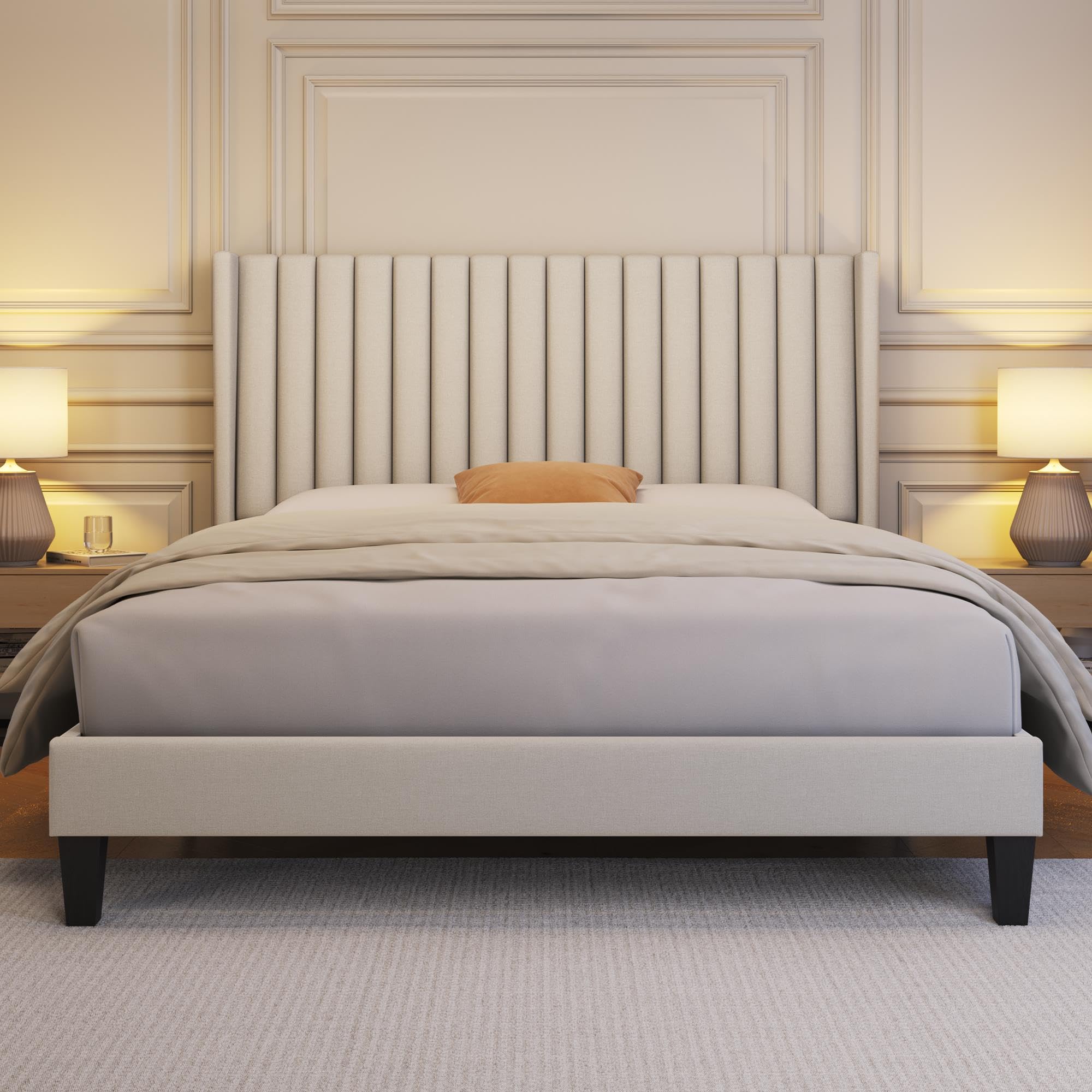 Yaheetech Beige Queen Upholstered Platform Bed