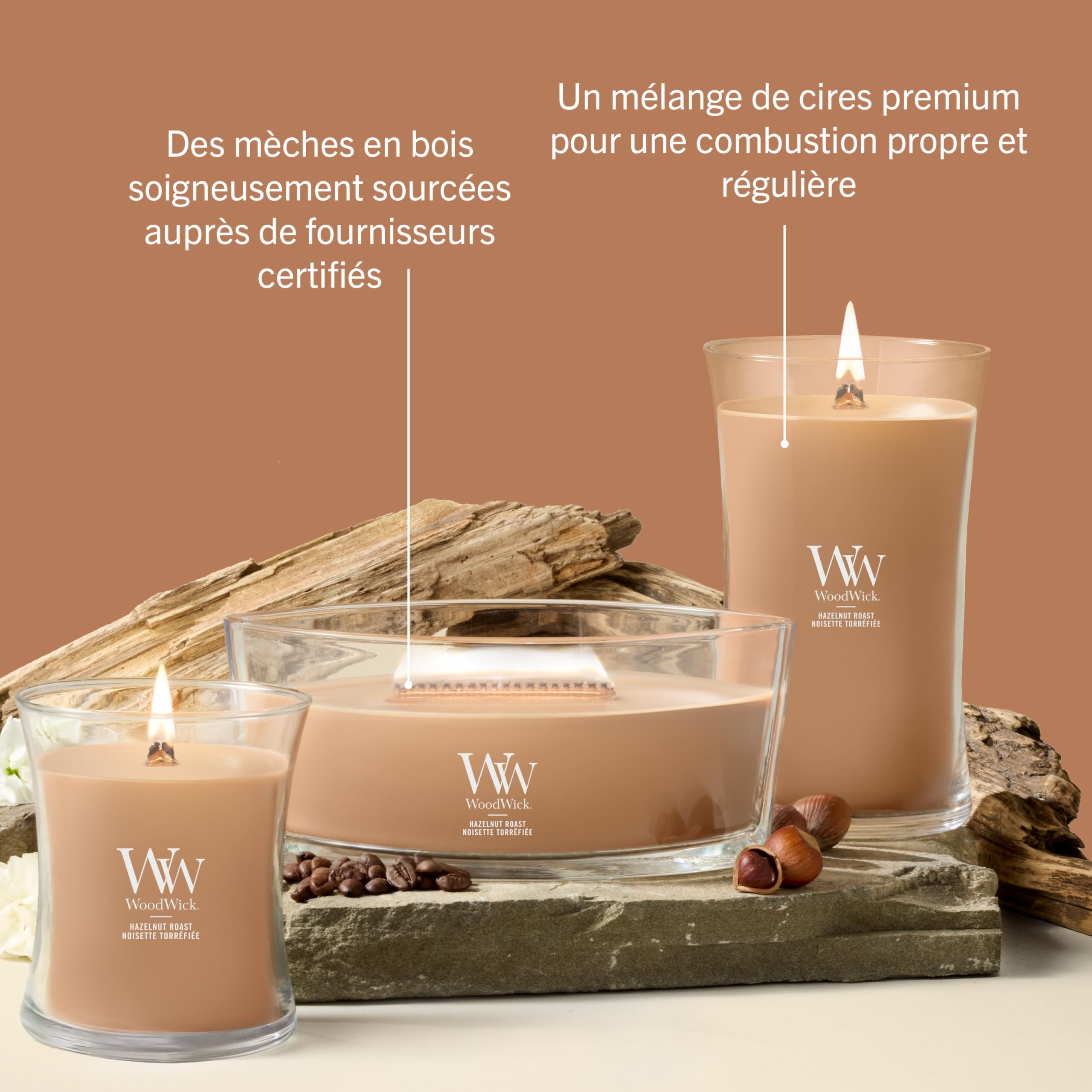 WoodWick Bougie parfumée | Grande bougie sablier | Noisettes grillées | Cadeaux parfaits pour femmes