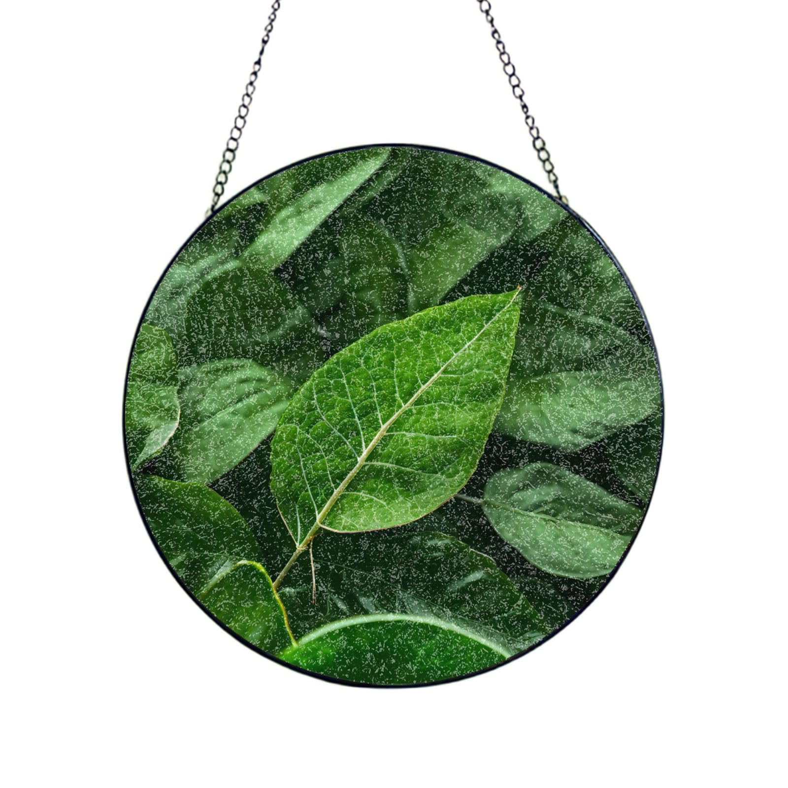Phayah Green Nature Print Stained Glass Window Hanging Suncatcher For Door Terrace Garden Home Decor Sun Catcher Birthday Gifts For Lovers Dad Mom 12in（30cm）