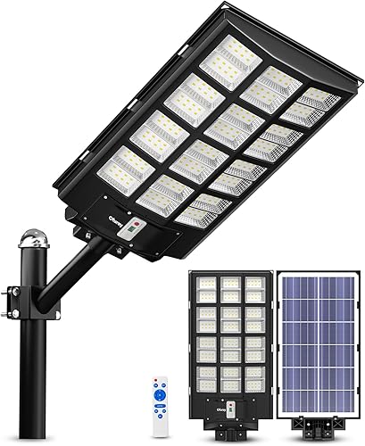 Ofuray Of-5600W Luces solares de calle al aire libre, 560000 lm, luces de inundación de seguridad solar, luces de estacionamiento, luces comerciales