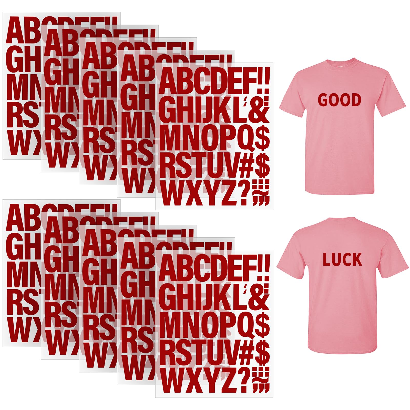 10 Sheets 440 Pieces Iron on Letters for Clothing, 2 Inch Heat Transfer Letters, Red Iron on Vinyl Letters with A-Z PU Alphabets Sticker for Fabric, Jersey T-Shirt Printing DIY Craft
