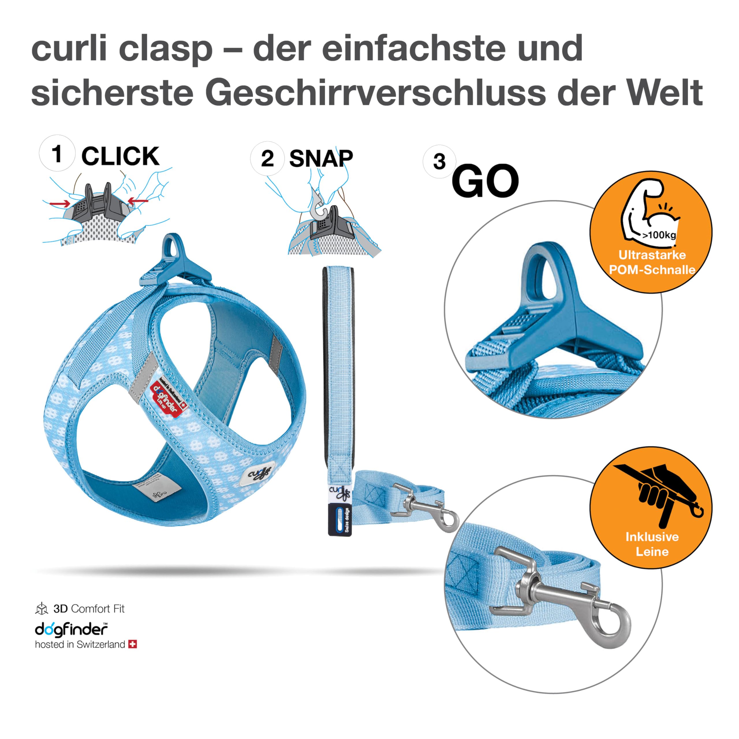 Vest Harness Air-Mesh Skyblue-Circles M & Leash L