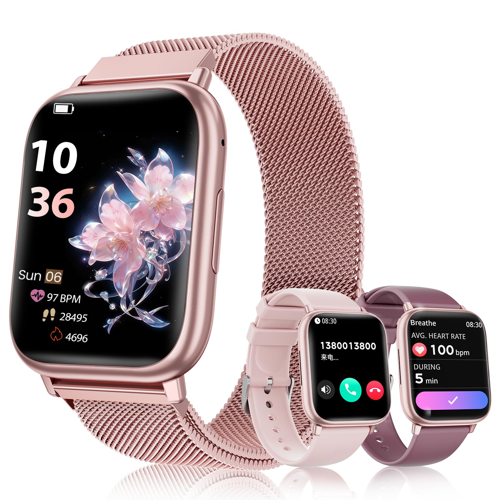 SLOKSFil Reloj Inteligente Mujer con Llamadas, 1,83” HD Smartwatch Mujer, con Frecuencia Cardíaca, SpO2, Presión Arterial, Sueño, IP68, 120+Deportes Fitness, para iOS Android (Rosa)