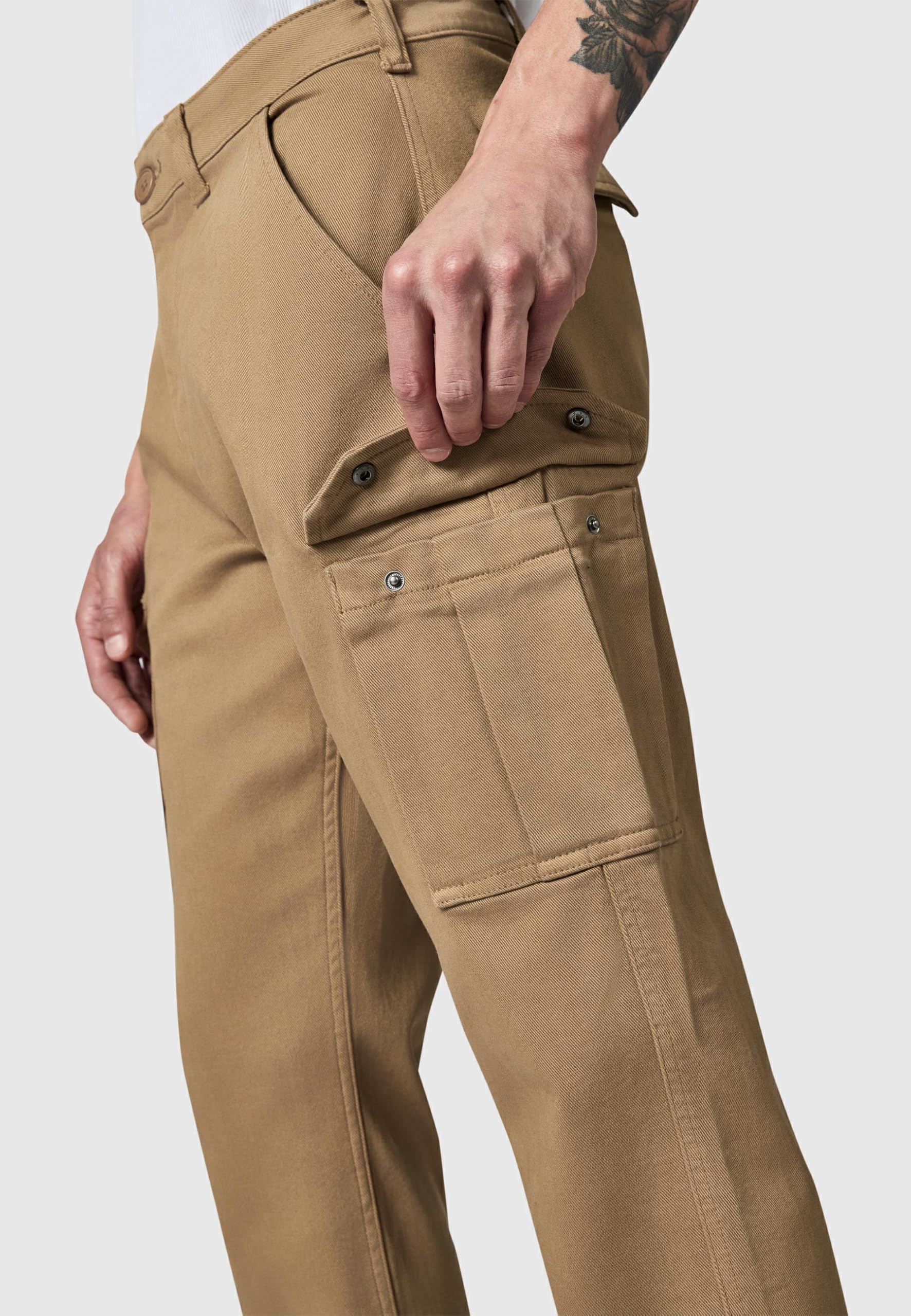 Peak Time Herren elastische Lange Cargo Pants Casual Streetwear Hose aus Bio-Baumwolle (GOTS Zertifiziert) mit Straight Fit und elastischem Beinabschluss Siwas