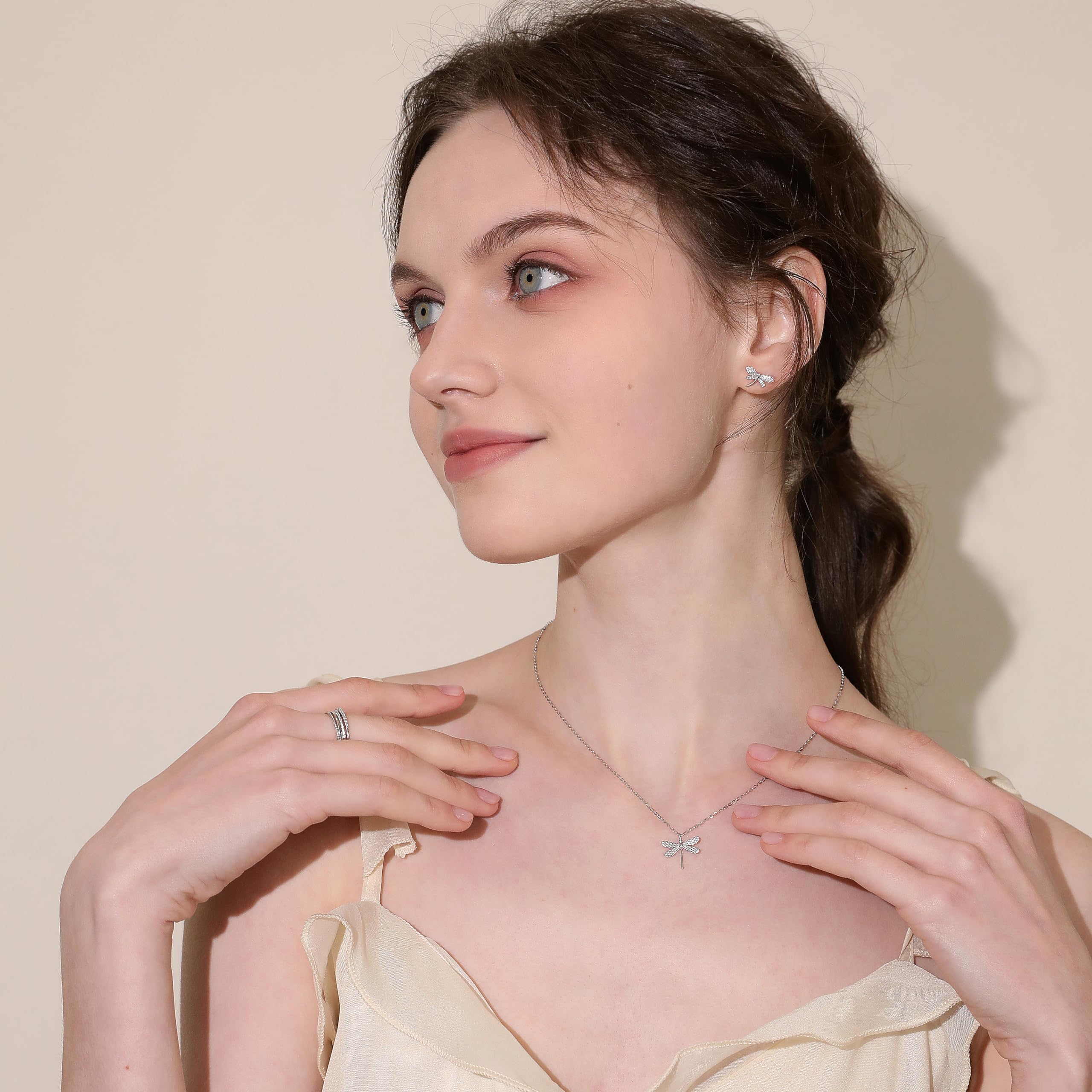 Halskette mit Libellen-Anhänger, Sterlingsilber, für Frauen, zierliche Gold-Roségold-Plissee-Halskette, Schmuck-Geschenk