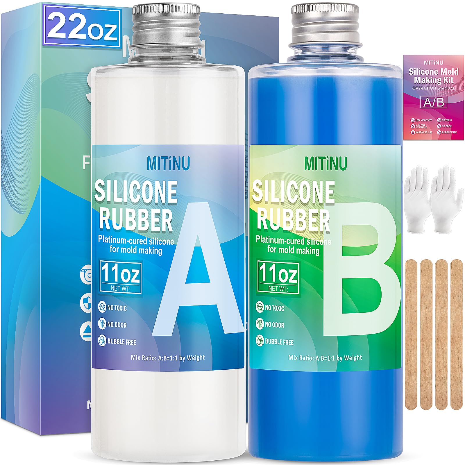 MITINU 22 oz Liquid Silicone Mold Making Kit, 15A Mold Making Liquid Silicone Rubber, Volume Ratio 1:1, Color Sapphire Blue, Suitable for Making Silicone Molds for Resin, Soap, Concrete, Wax
