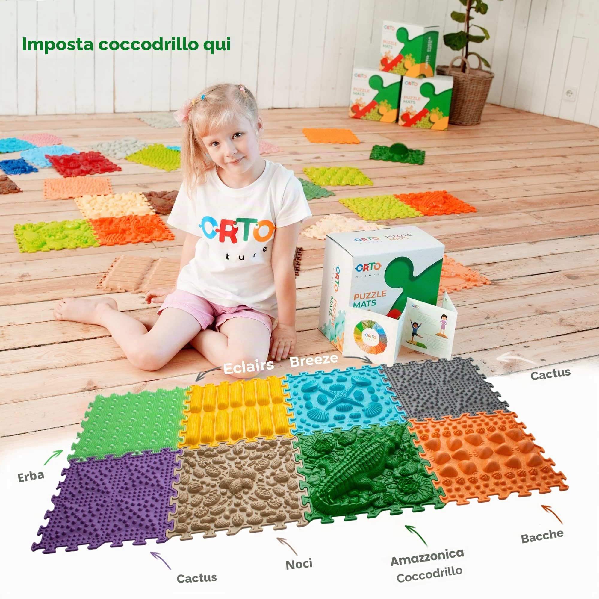 Tappetino da gioco ortopedico per bambini, gioco sensoriale, piastrelle ad incastro, tappetini da gioco per bambini, set di tappetini da gioco (coccodrillo qui)