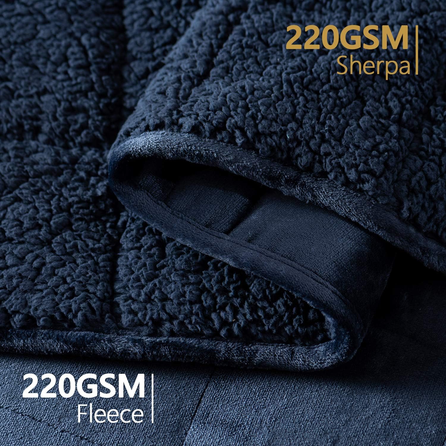 Weighted Fleece Blanket 15lbs for Twin Size Bed, Mr.Sandman Cozy Sherpa Heavy Blanket for Adults Relieve Stress - 48"x72" Navy Blue