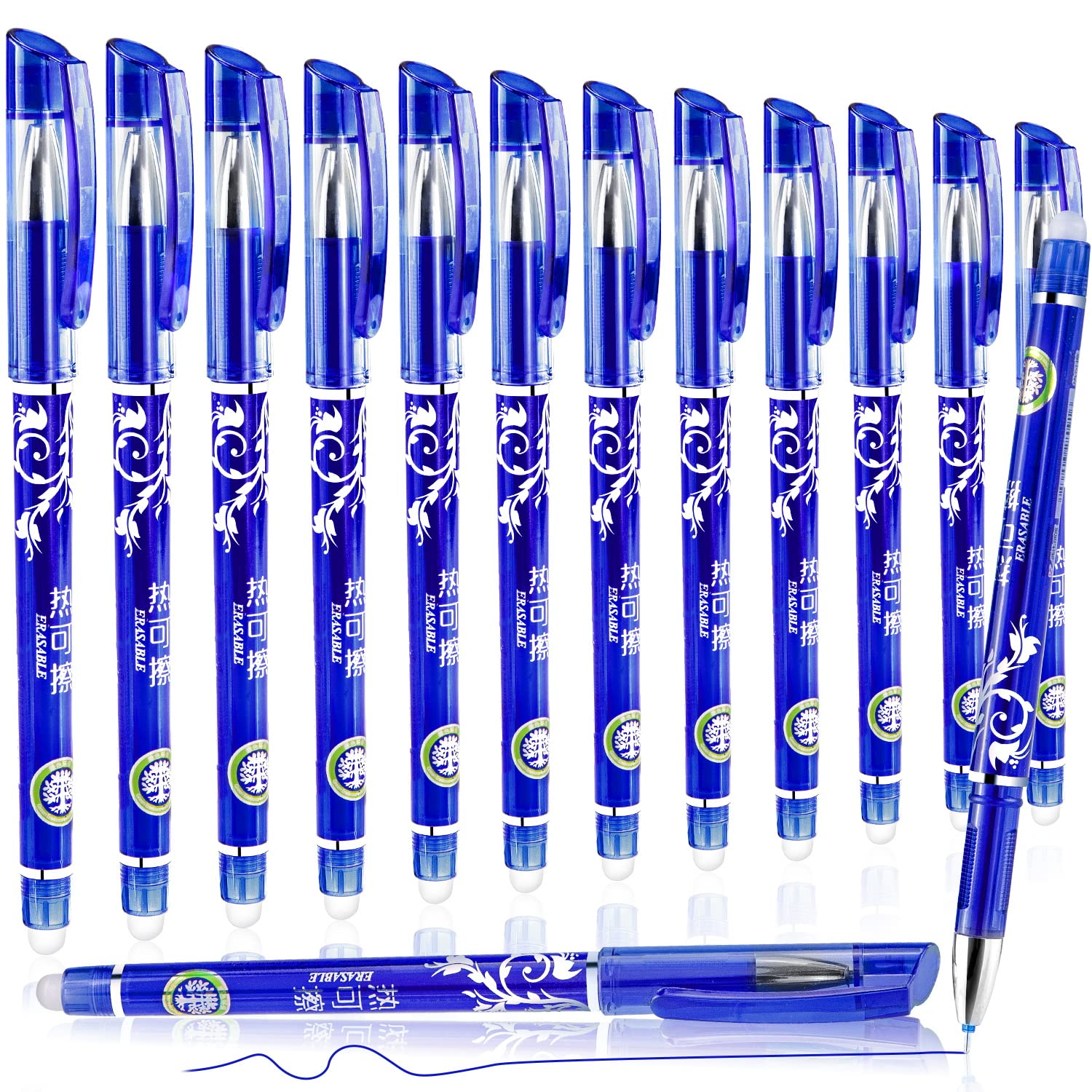 Erasable Gel Ink Rollerball Pens, 12Pcs Blue 0.5mm Fine Tip Ballpoint Pen Set for Adult Kids Smooth Writing Bullet Journal Note Taking School Office Supplies
