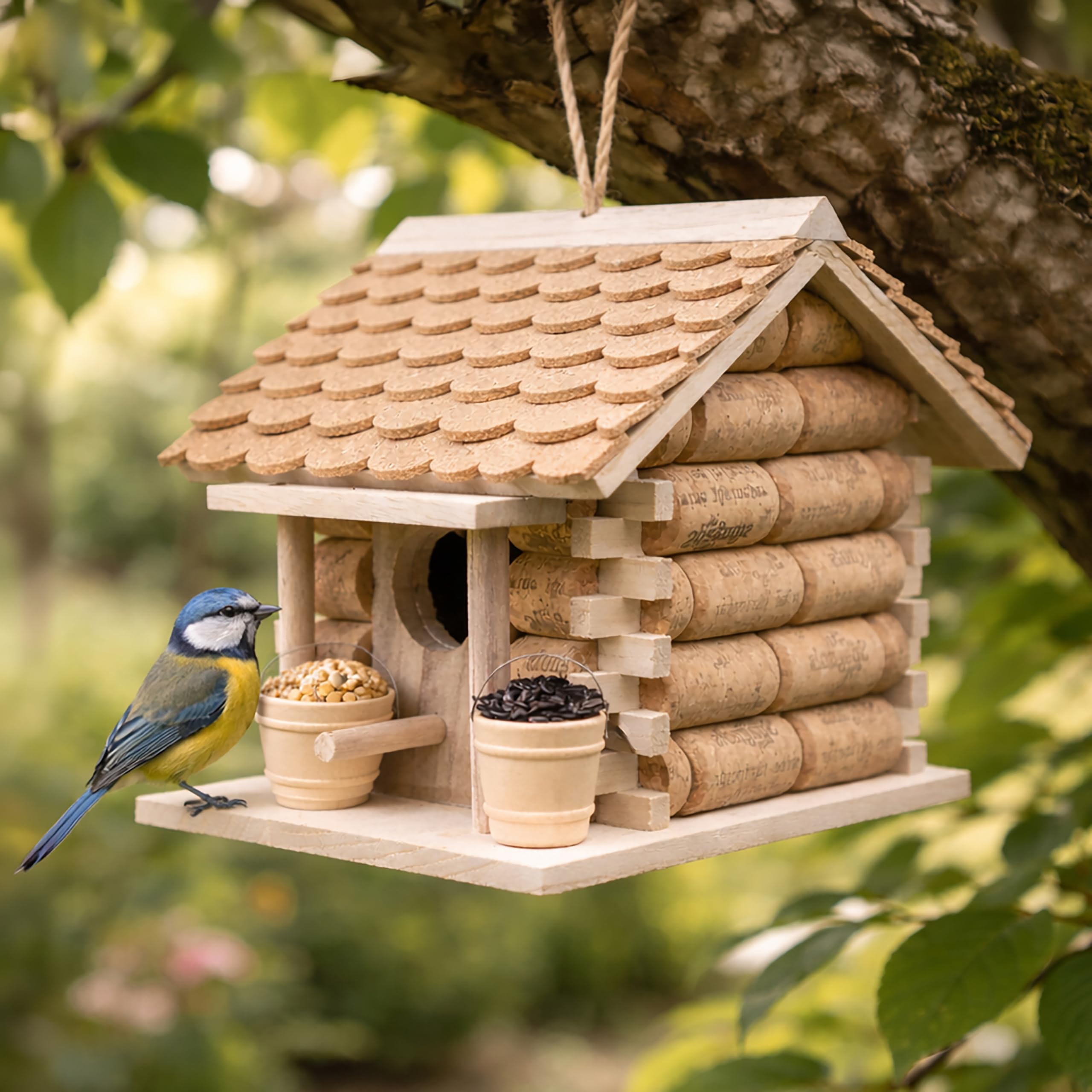 Garden Mile® Casa Uccelli Esterni in sughero e legno da appendere per il giardino decorazione del giardino casette di uccelli selvatici in sughero.