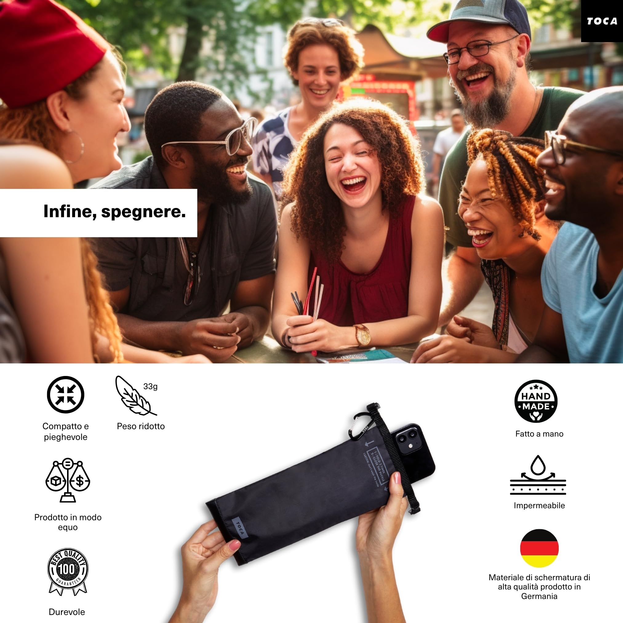 TOCA Borsa Custodia Faraday Universale Antitracciamento - Blocco Segnale RFID per Privacy & Sicurezza, Compatibile con Smartphone, Laptop, Chiavi Auto, Ideale per Viaggi e Protezione Dati -24x10cm