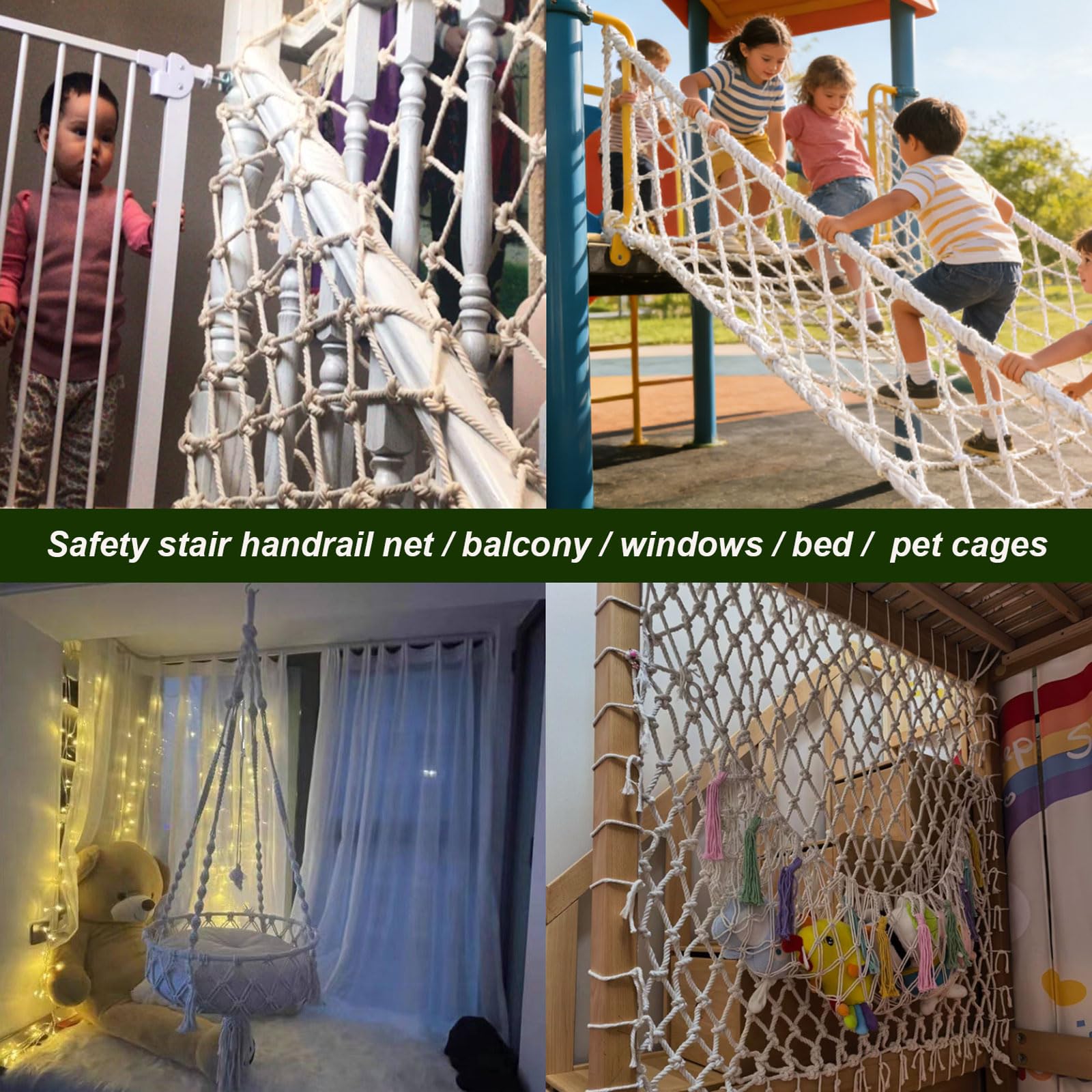 Rete Protezione Bambini Animali 100% Cotone Rete di Sicurezza per Balcone Finestre Terrazze Giardini Ringhiera Morbido e Resistente Universale Resistente Alle Intemperi(Size:1*3m(3*10ft),Color:Bianco)
