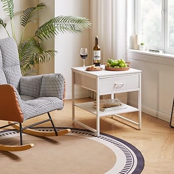 Aibiju Large Side Table for Living Room, Small Table Stand 20 Inch, Fridge Stand Printer Table with Fabric Drawer, Square Tea Coffee Table for Office, White YD-TM156W