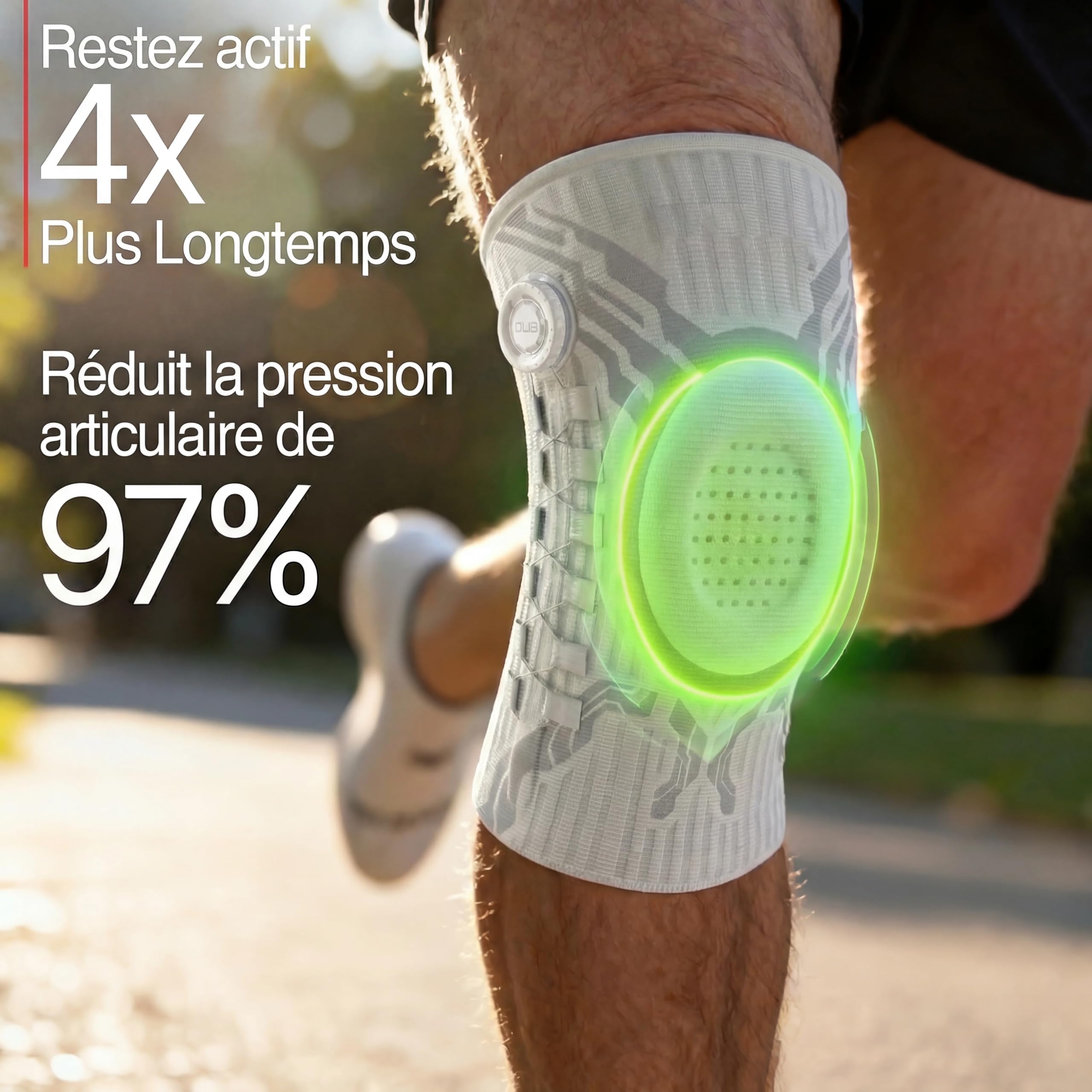 Sanovie STABILIX PRO Genouillère avec bouton de réglage rapide - pour un ajustement personnalisé, avec soutien de ressort et coussin de gel - matériau respirant et anti