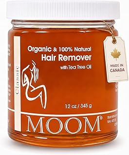 MOOM USDA Organic Sugar Wax Hair Removal for Women & Men - 12 oz Wax refill Jar, Sugaring Wax with Tea Tree Oil - Body, Leg & Facial wax - Soft Wax for Sensitive Skin (Strips & Sticks Not Included)
