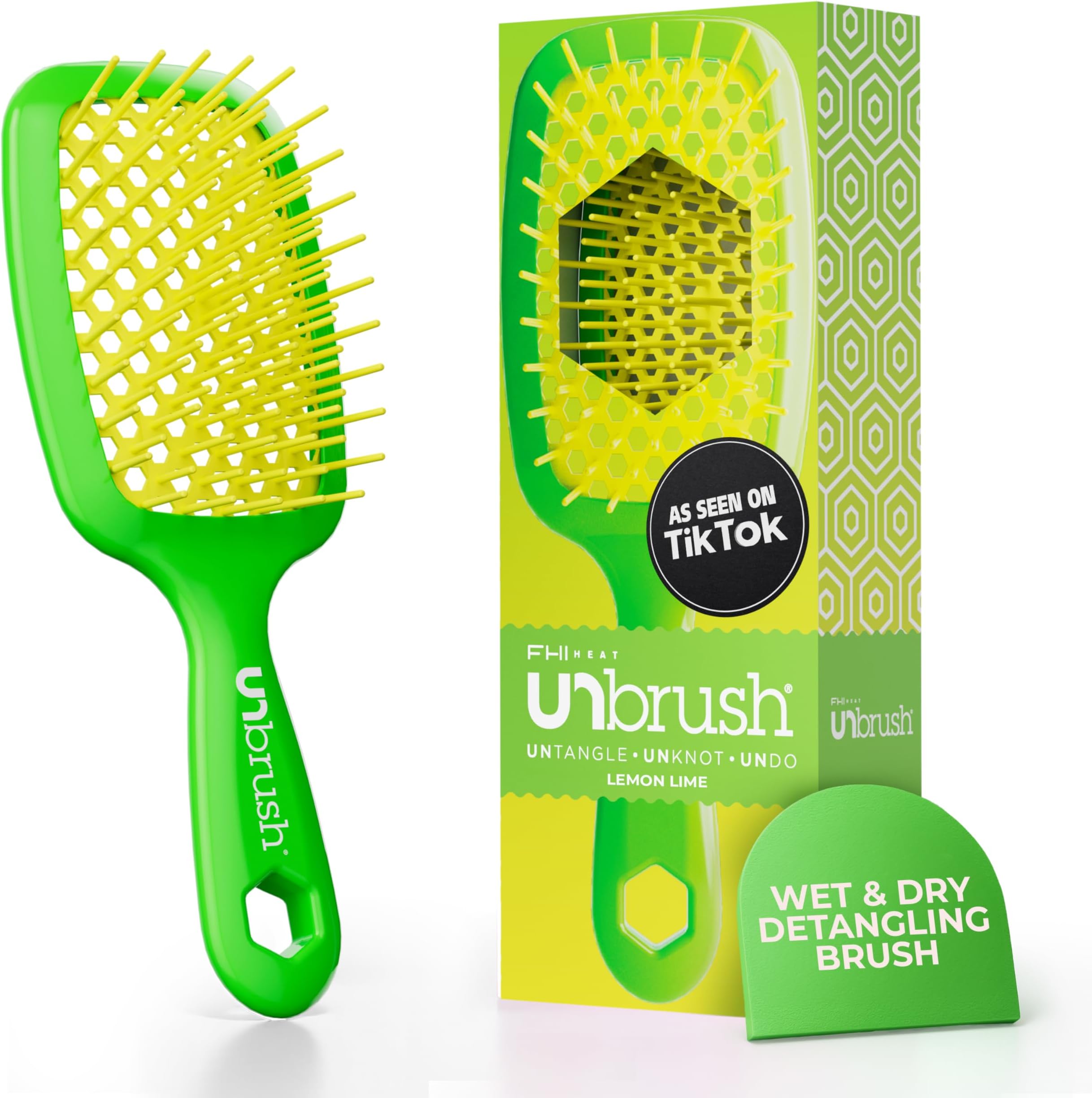 UNbrush Detangling Brush for Pain-Free Brushing on All Wet or Dry Hair Types — Durable DuoFlex Anti-Static Bristles, Lightweight Handle, Vented Hair Brush
