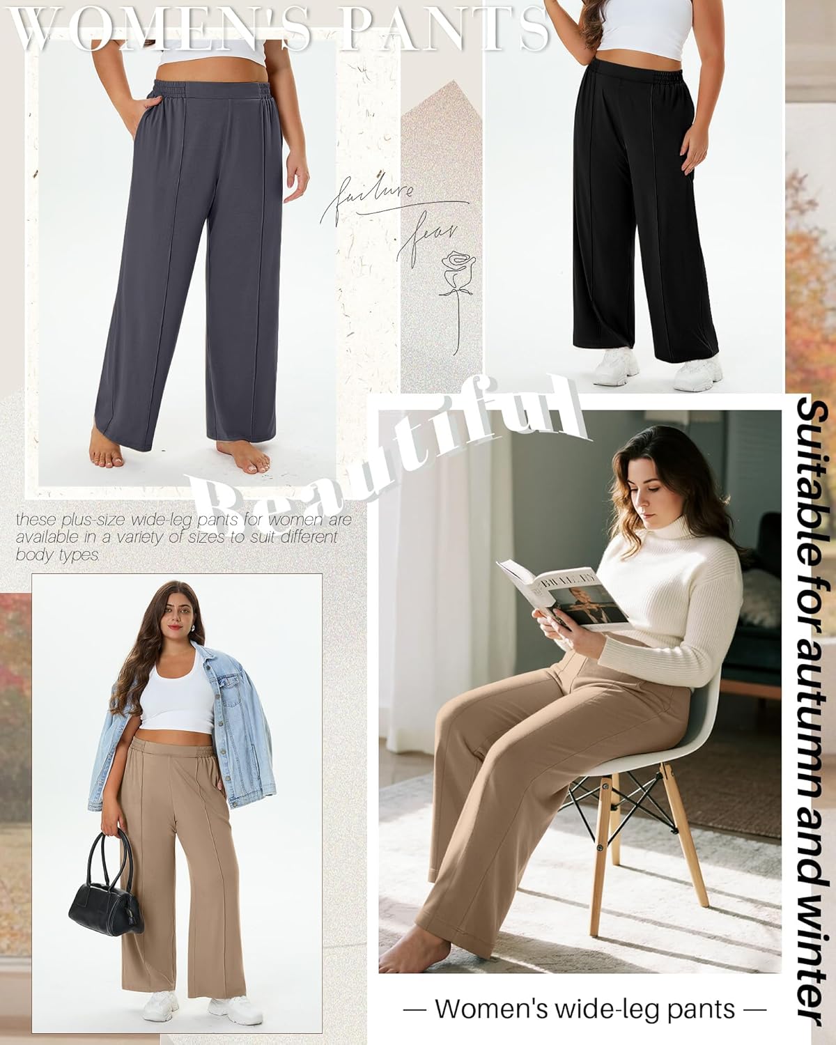 3 Pack Women's Plus Size Pants Wide Leg High Waist Casual Lounge Yoga Pants Baggy Stretchy Seams Joggers Trousers - Image 6