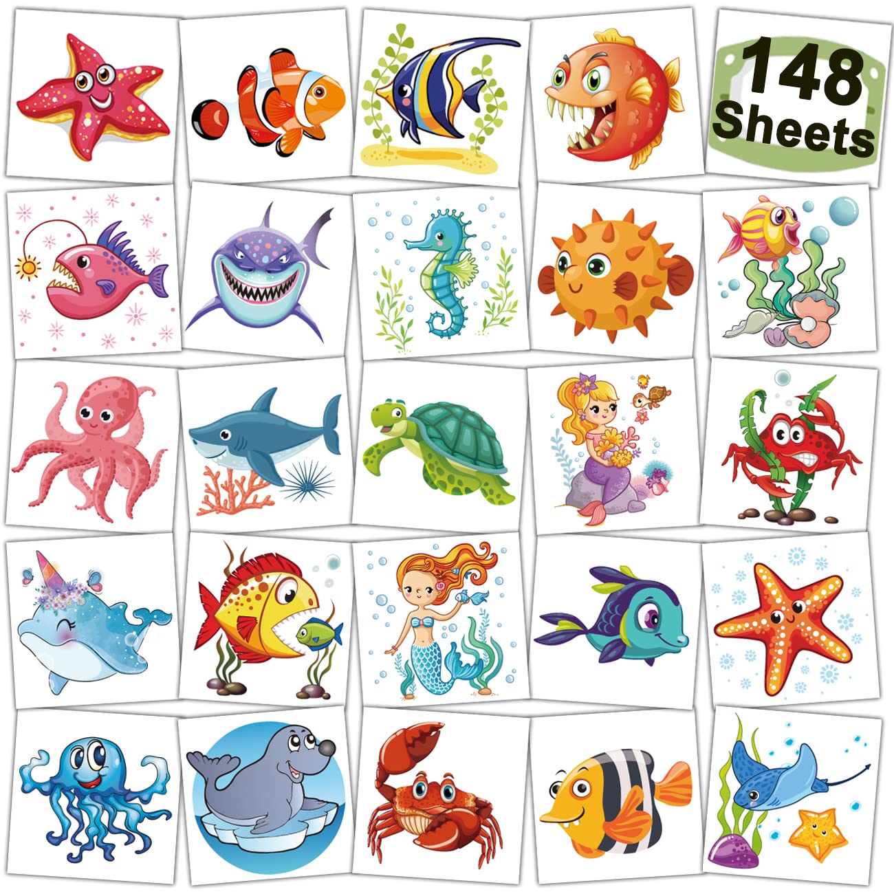 CHARLENT Ocean Animals Temporary Tattoos for Kids - Fun Party Favors