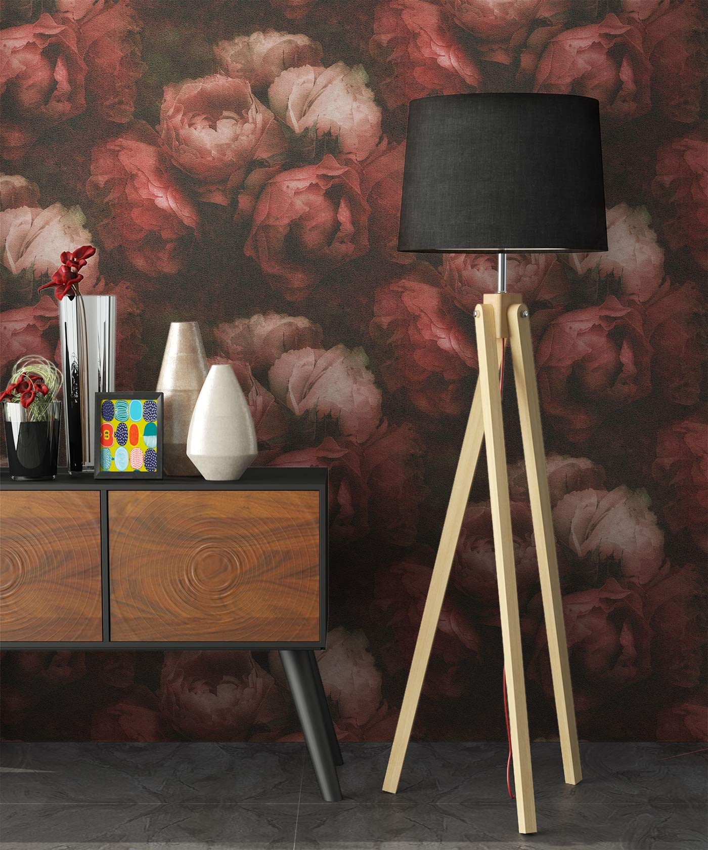 Schwarze Und Rote Blumentapete