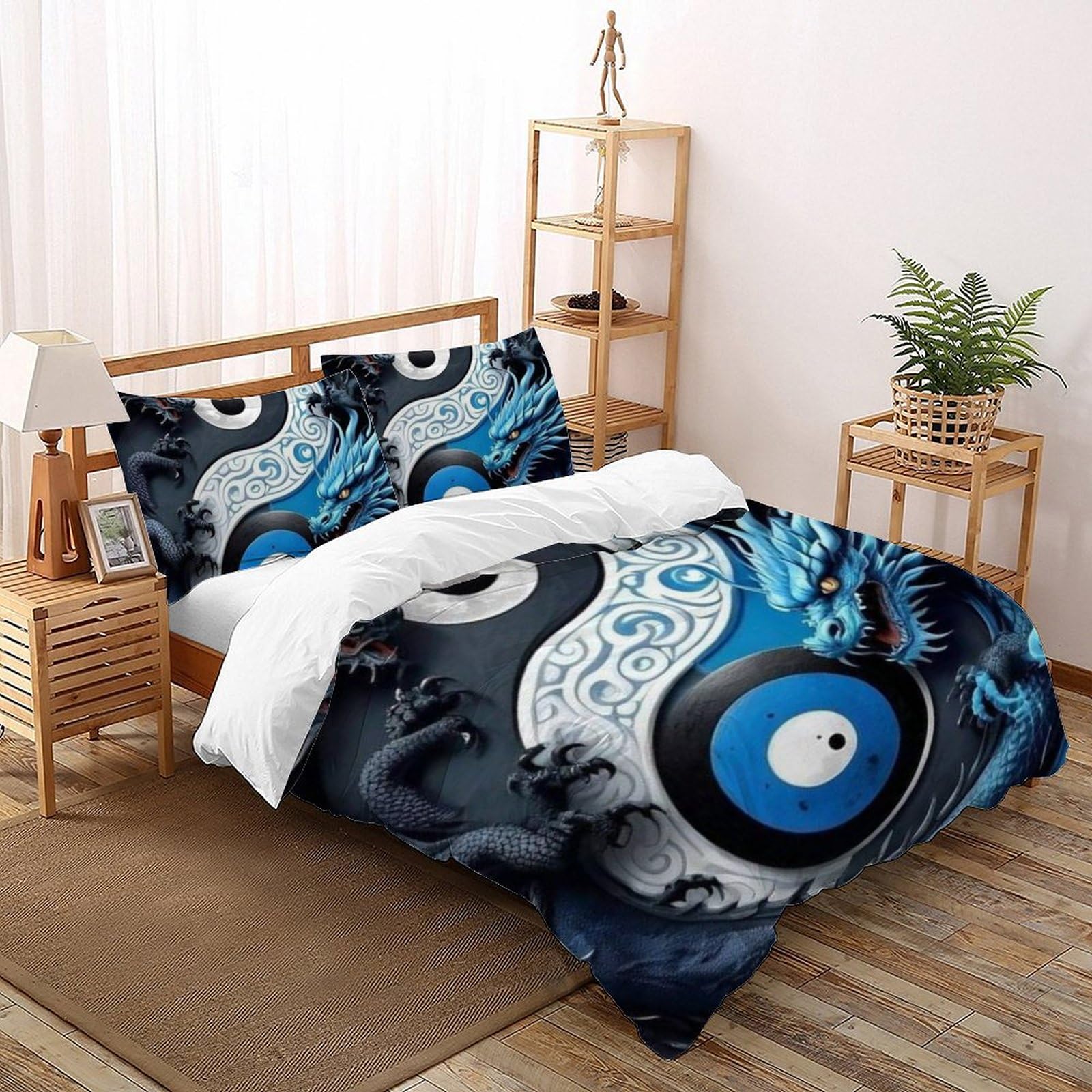 Housse de couette dragon 3D anti-plis en microfibre pour lit double enfant 200x200