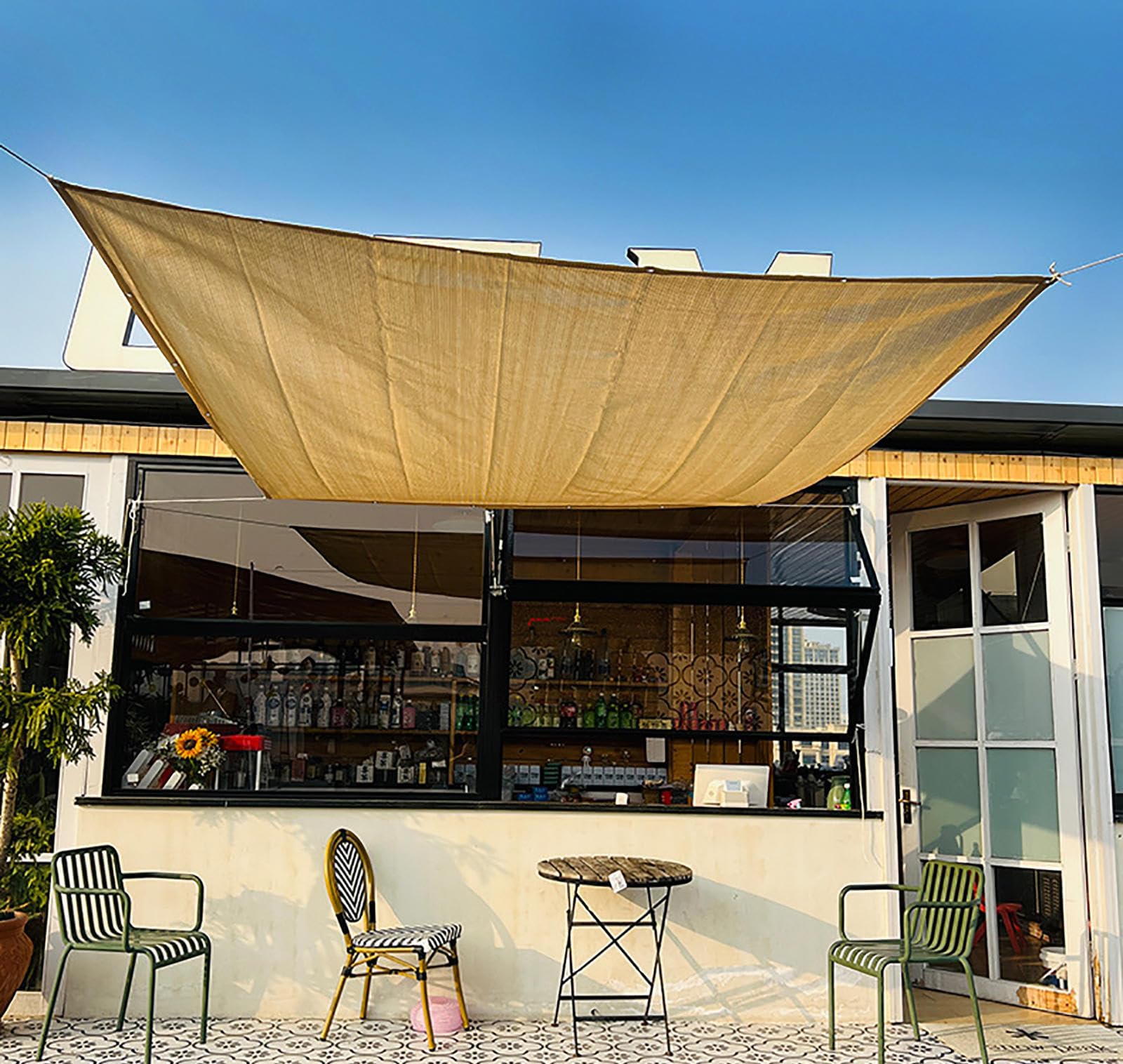 GJZQDKX Beige 3x4m UV Protection Shade Sail Breathable Outdoor Canopy 90-95% Sun Block Rectangular Garden Shade Cloth Cooling Mesh for Patio Deck and Pool