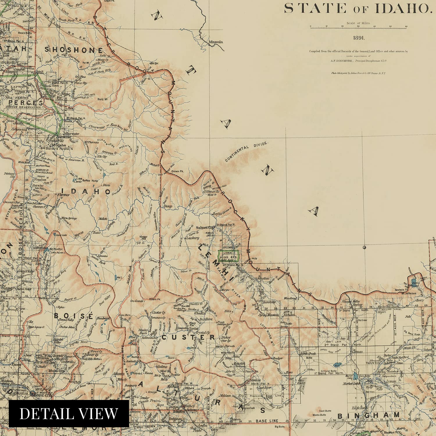 Snapklik.com : Vintage 1891 Idaho Map Print - 18x24 Inch Vintage Idaho ...