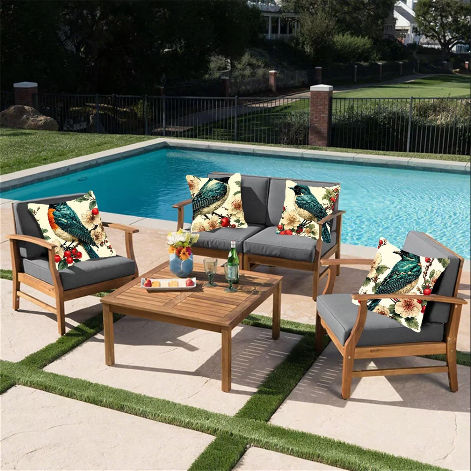 Kissenbezug 60x60 4er Set, Outdoor Kissen Dunkelgrün Sofakissen, Wasserdicht Kissenbezüge Papagei Dekokissen mit Unsichtbarem Reißverschluss, Zierkissenbezüge für Schlafzimmer Sofa Stuhl Bett G1-668