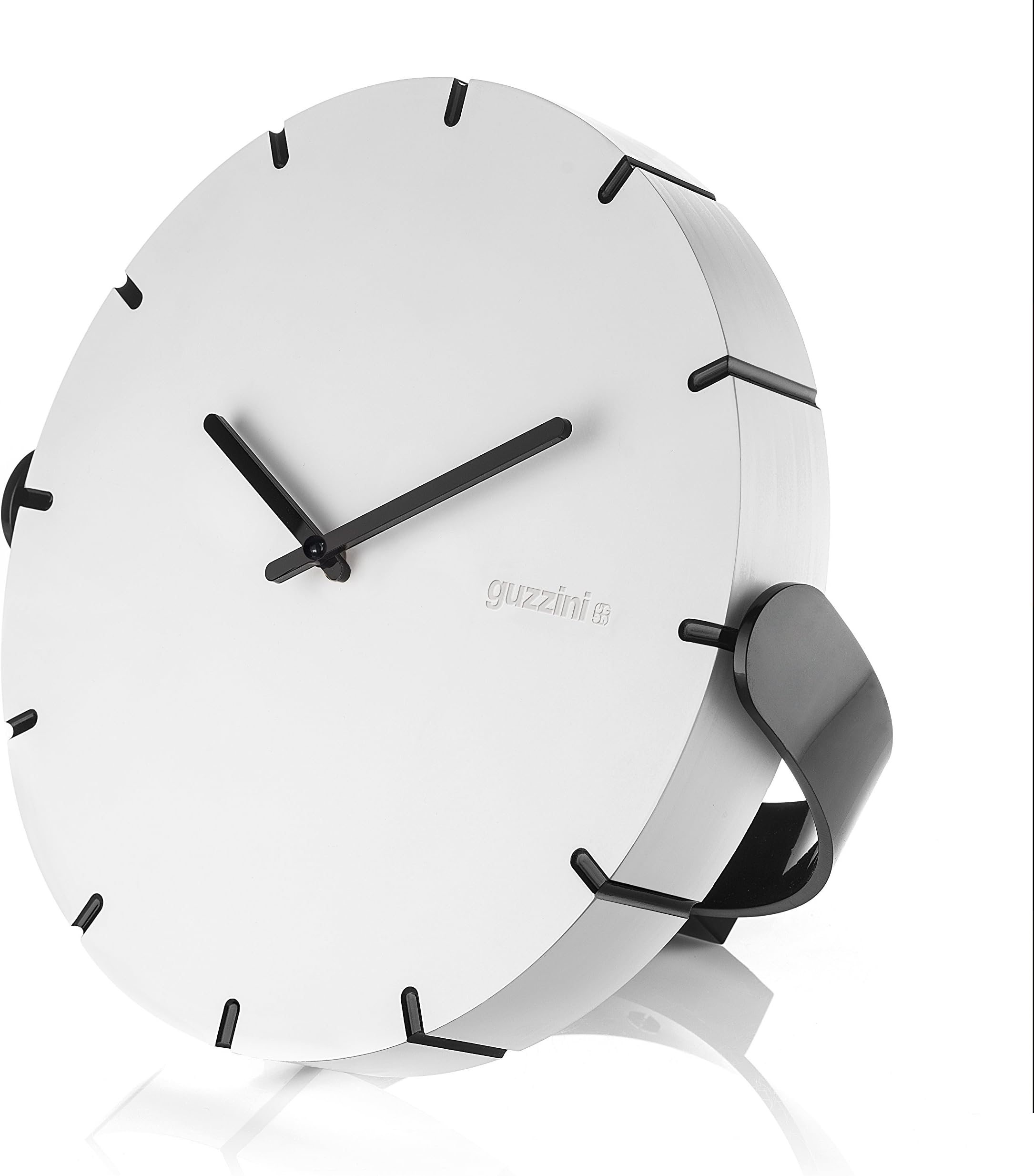 Guzzini 'Move Your Time' Adjustable Clock for Wall or Tabletop, 9-3/4 inches, Durable Acrylic, Sleek Minimalist Design, White, Black
