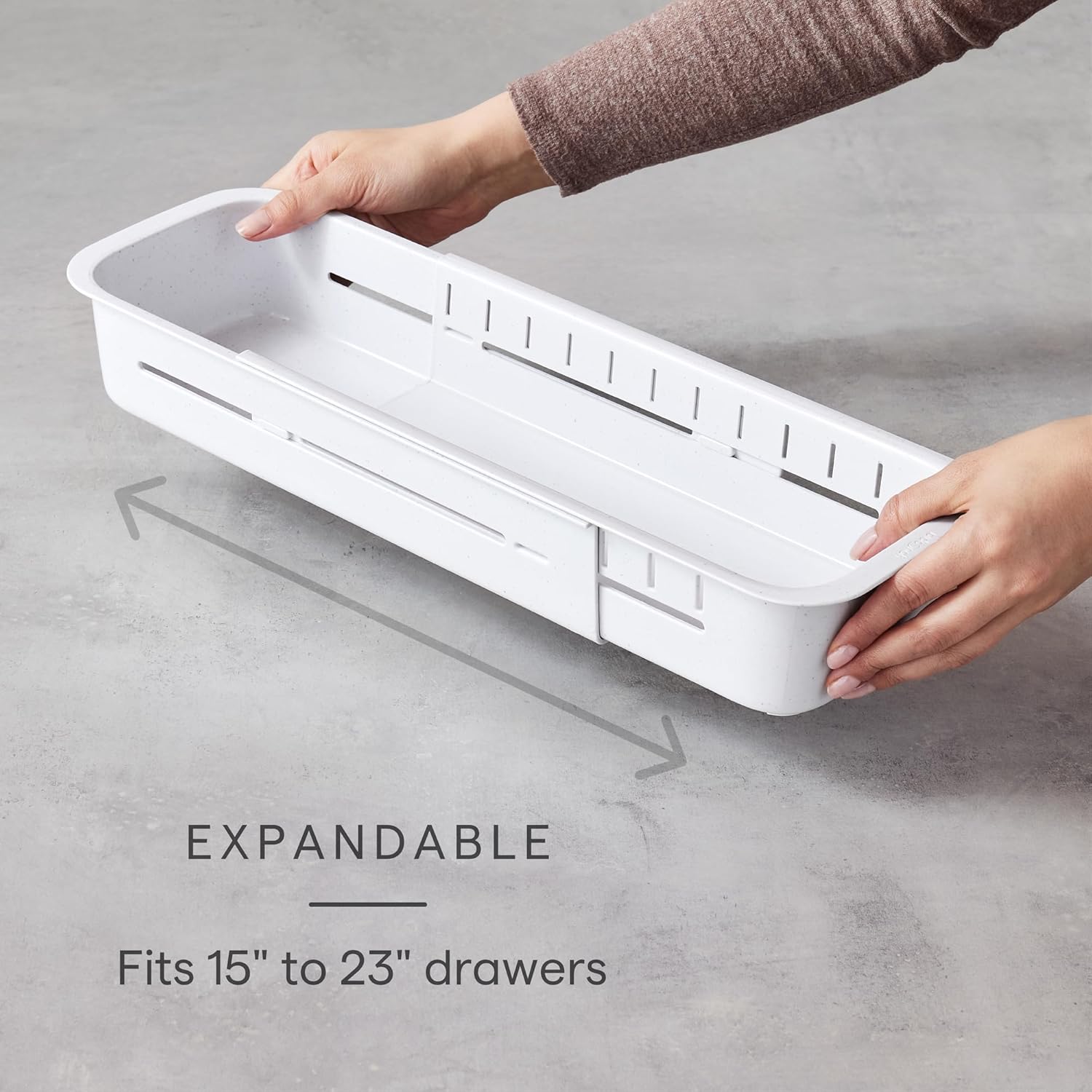 YouCopia DrawerFit Expandable Kitchen Drawer Organizer: Sliding Storage Tray for Utensils & Accessories in Deep Drawers, Expandable 15–23" wide, White Speckled BPA-free