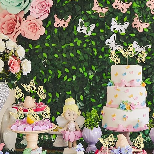 Miniatura 6 de Gyufise 36 adornos de mariposa para cupcakes con purpurina dorada montada en forma de mariposa voladora, decoración para bodas, compromisos,