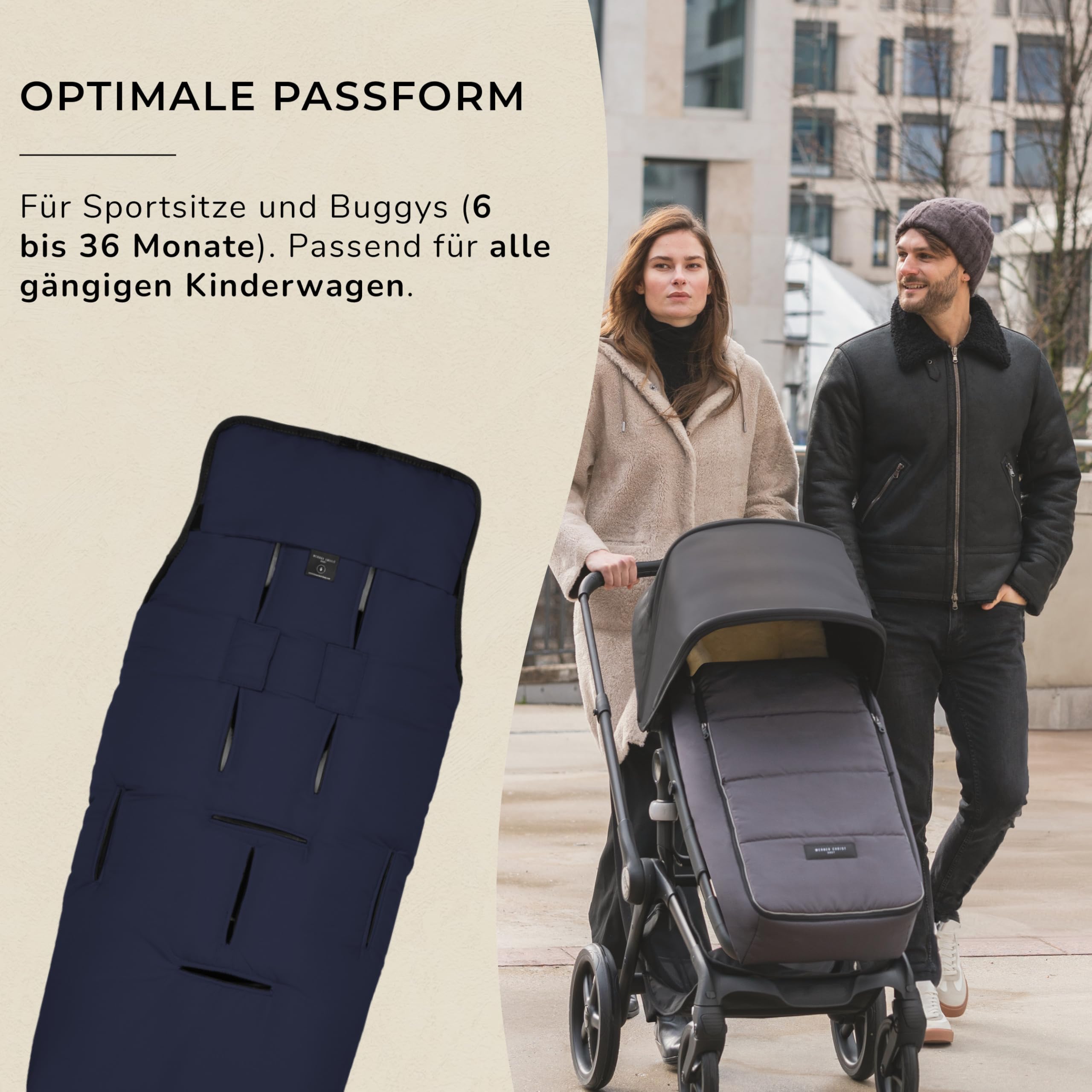 WERNER CHRIST BABY, Kinderwagen-Fußsack CORTINA – Thermo Winterfußsack (Kinder ab 6 - bis 36 Monate), mit herausnehmbarer Lammfelleinlage, medizinisches Fell, in Navy (dunkelblau)