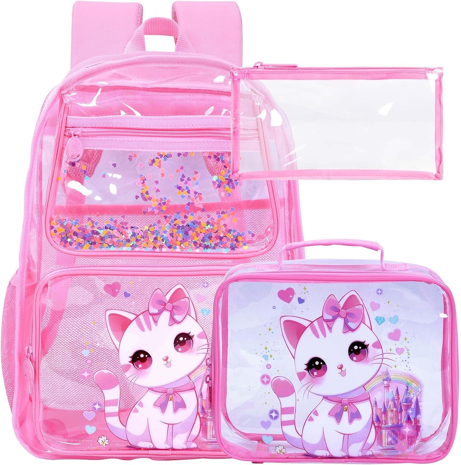 CCJPX 3Pcs Clear Backpack for Girls, School Transparent Bookbag, Heavy Duty See Through Backpacks for Teens Elementary - Image 8