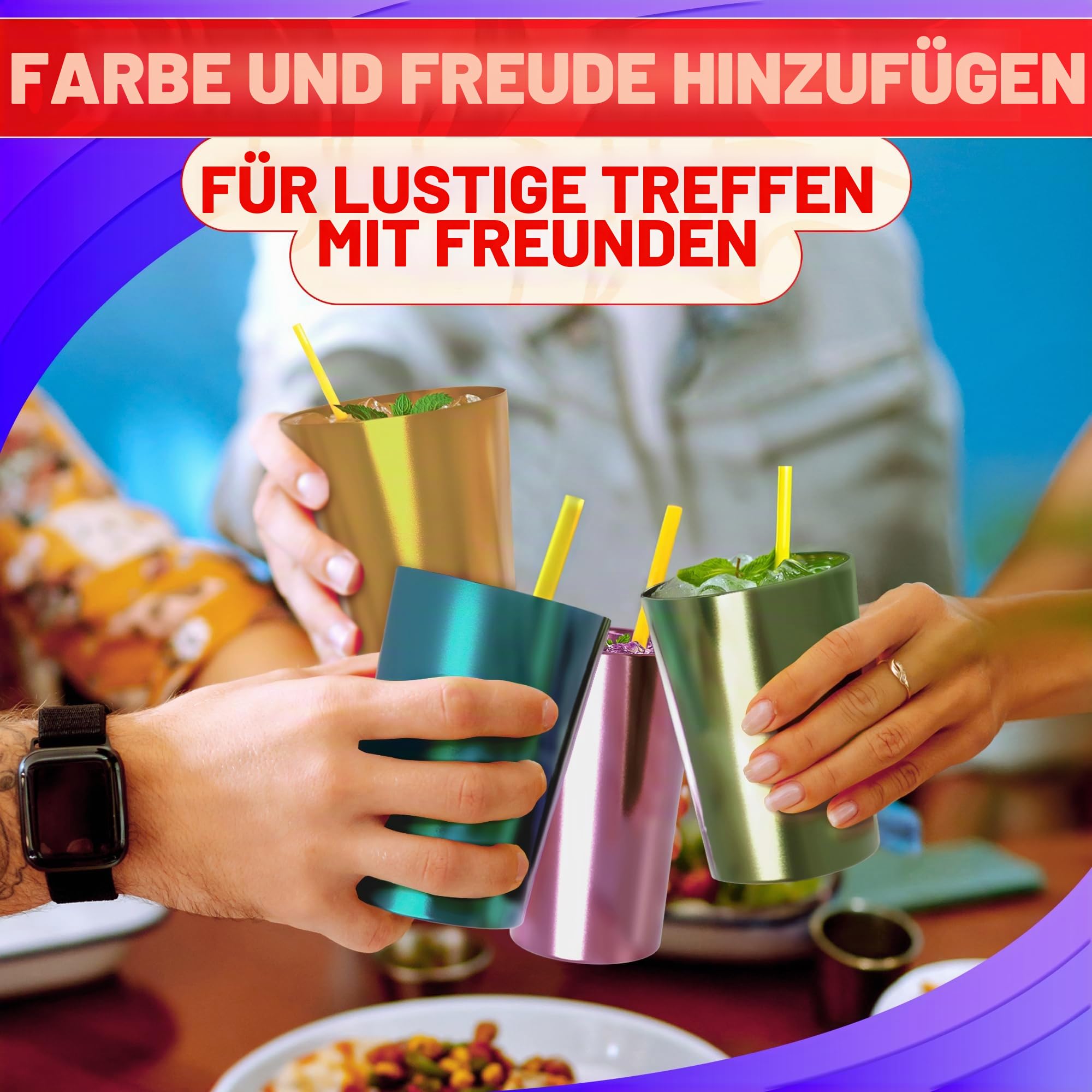 Wiederverwendbare Aluminiumbecher, 425 ml, 6 Stück, Metallbecher zum Trinken, bunte Metallbecher, Trinkgläser, eloxiertes Aluminium, ideal für Partys, Camping, heiße und kalte Getränke, nur Handwäsche