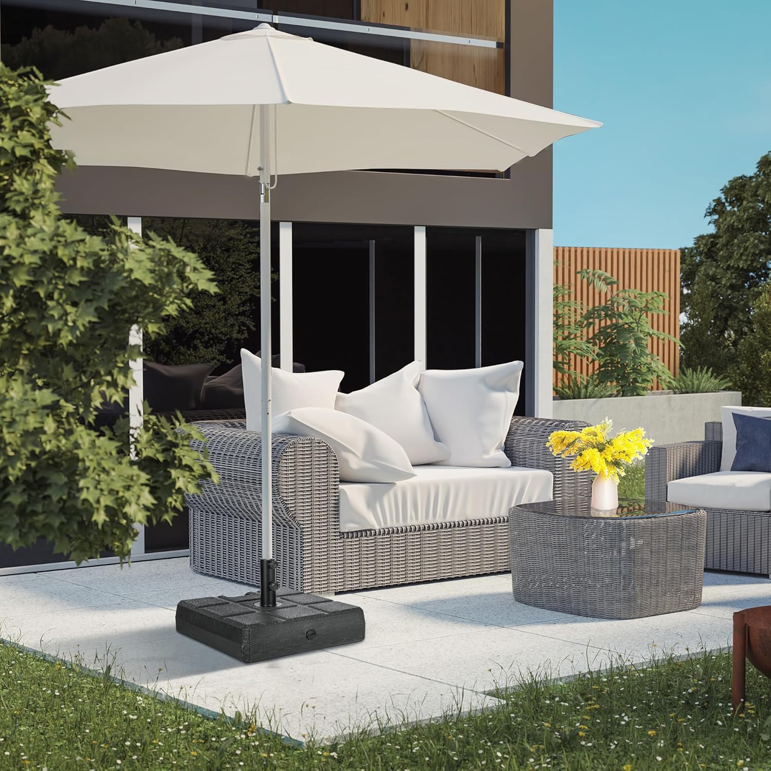 Outsunny 88 lbs. Fillable Umbrella Base with Steel Umbrella Holder for 1.5", or 1.9" Umbrella Poles, Square & Reversible Heavy Duty Market Umbrella Stand, Black