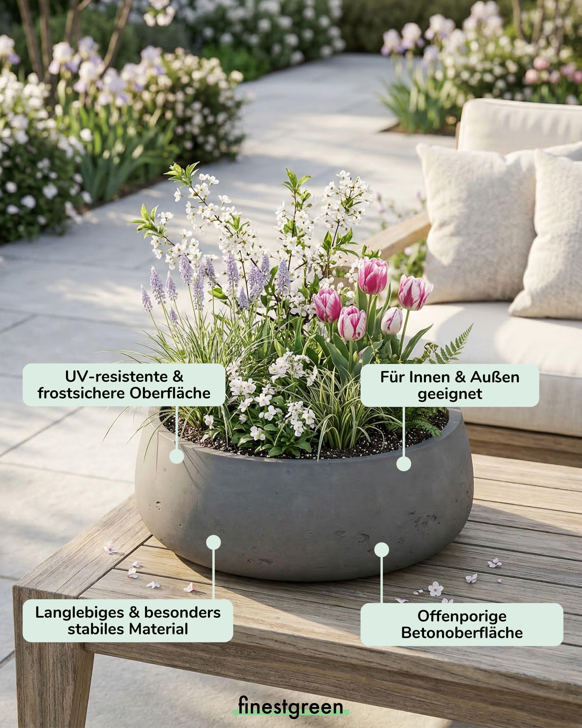 Eileen Pflanzschale Mocha S | Blumenschale für Innen- und Außenbereich, Frostfest, UV-Beständig, wasserdicht