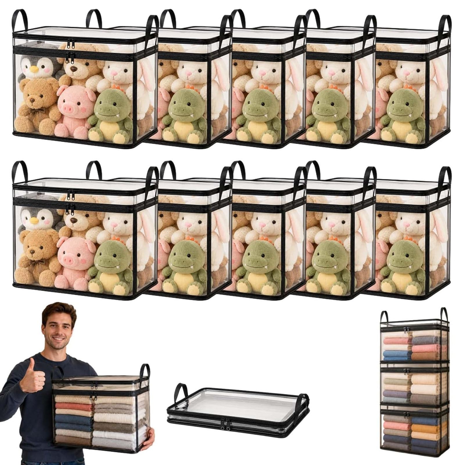 ZhuiFengAA Large Heavy-DutyThick Plastic Clear Storage Box,Heavy-Duty Durable High Capacity Organizer, Perfect For Home, Camping, Travel, Attic And Moving(8PCS)