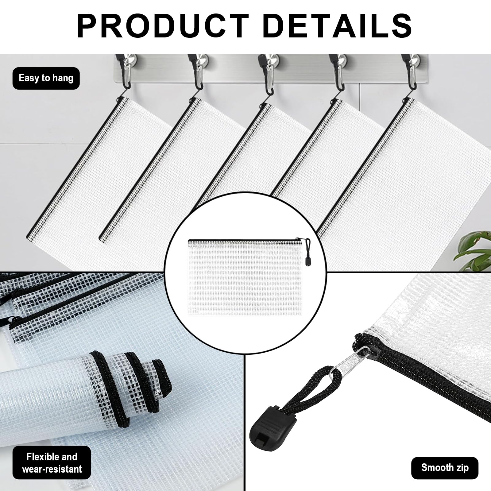 20 Stück Wasserdichte Dokumententasche A4 mit Reißverschluss, Transparente Zipper Beutel für Papier, Dokumenten, Kosmetika - Kunststoff Mesh Reißverschlusstaschen