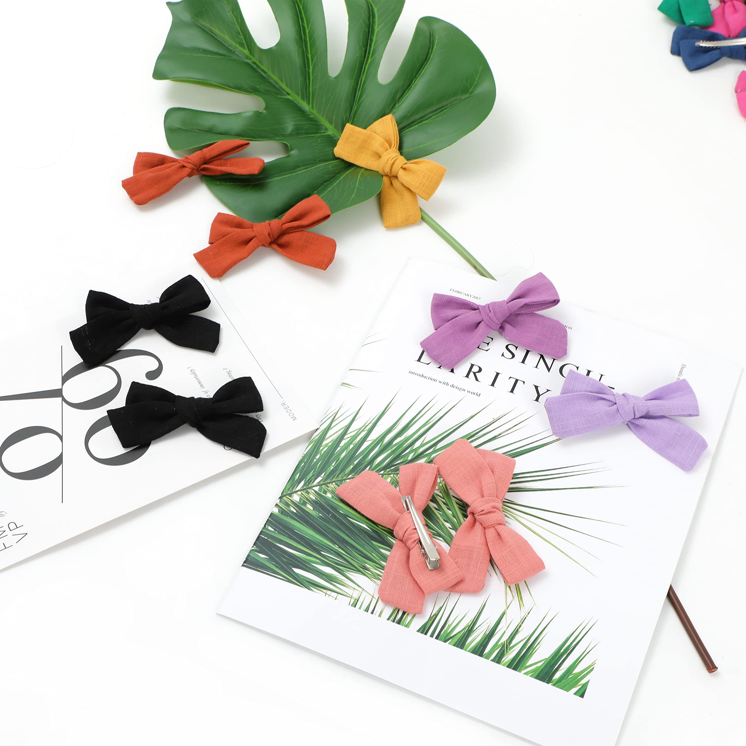 40 fiocchi per capelli in lino e accessori – clip per treccine, fiocchi in tessuto neutro per bambine