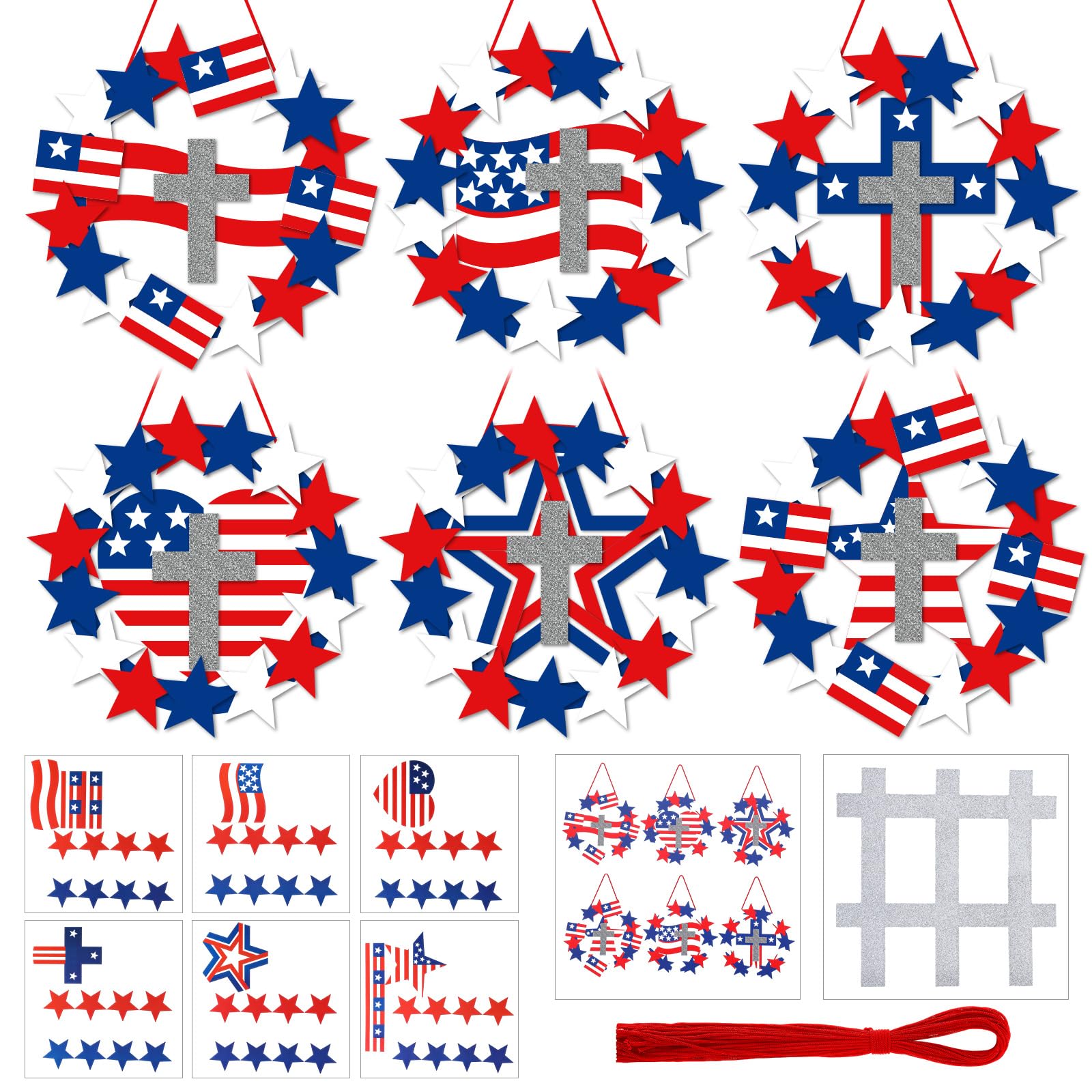 Yousoontic 30 Sets 4th of July Wreath Crafts for Kids DIY Religious Patriotic Craft Kits American Flag Patriotic Paper Crafts for Memorial Independence Day Home Sunday School Classroom Activities