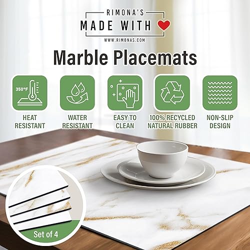 Miniatura 3 de RIMONA'S Juego de 4 manteles individuales de mármol resistentes al calor, impermeables, resistentes al calor, antideslizantes, ideales para regalo,