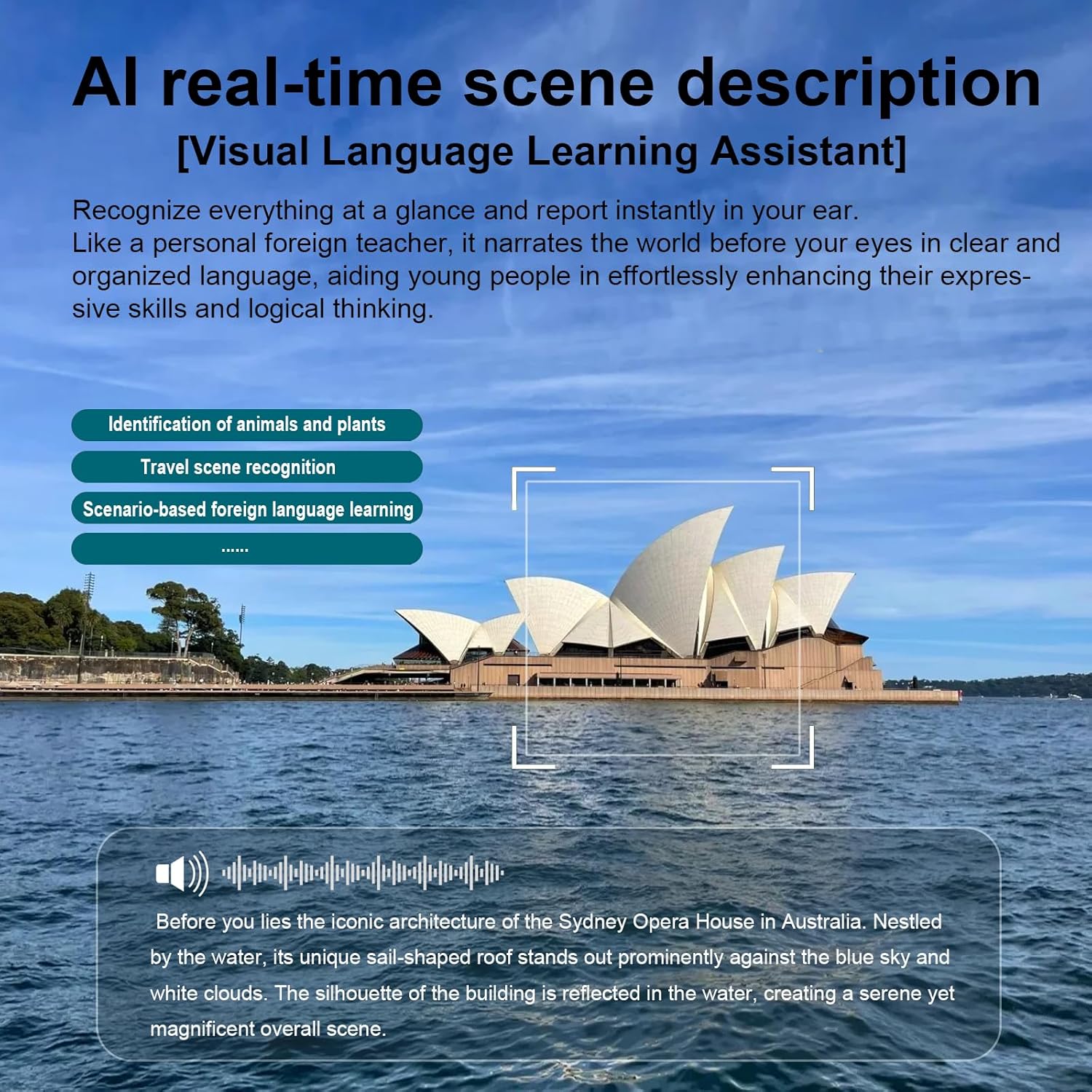 AI Smart Glasses with 8MP Camera, 2K Video Recording Glasses for Vlogging & Travel, Featuring Real-Time Language Translation, Object Recognition, Bluetooth Audio，Suitable For Outdoor/Daily Commute