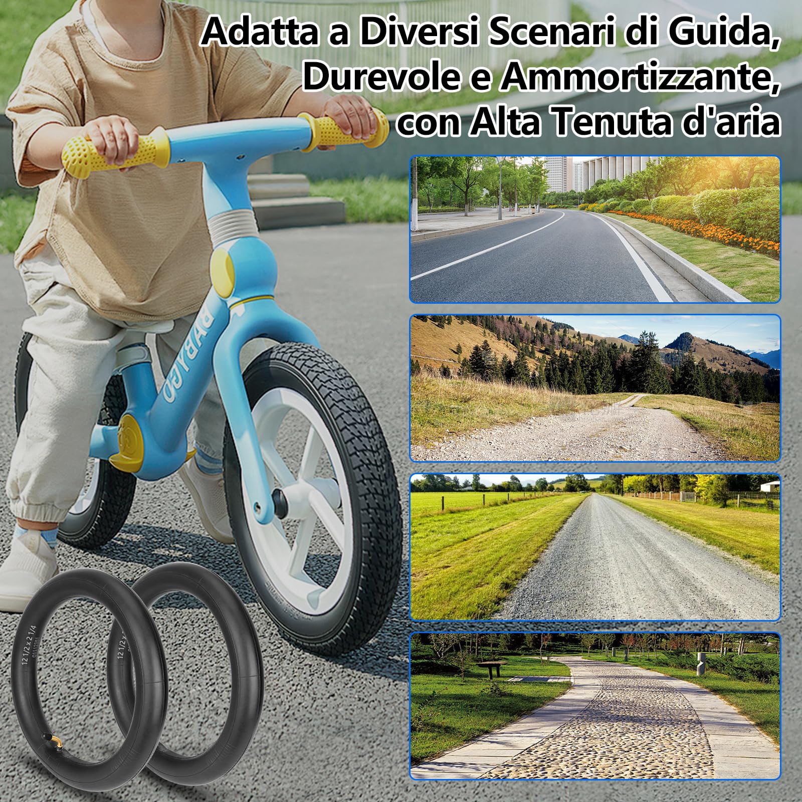 Camera d'Aria 12 Pollici 12 1/2 x 2 1/4 57-203 Doppio Spessore Valvola 45° – Per Passeggini, Bici Bambini, Balance Bike, Monopattini, Go-Kart a Pedali, Tricicli – Resistente & Versatile