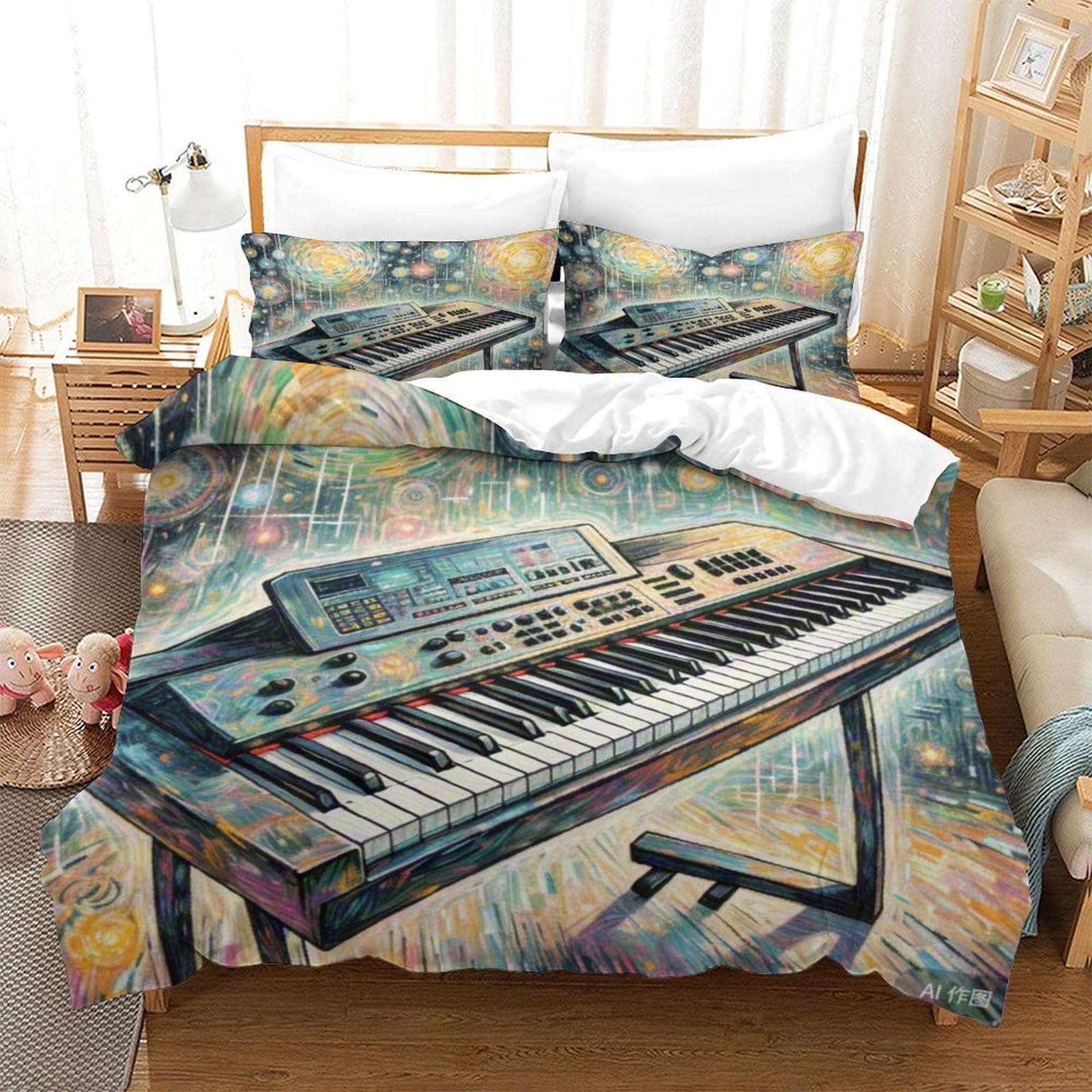 Housse de couette clavier électronique 140x200cm, le cadeau idéal pour garçons et filles
