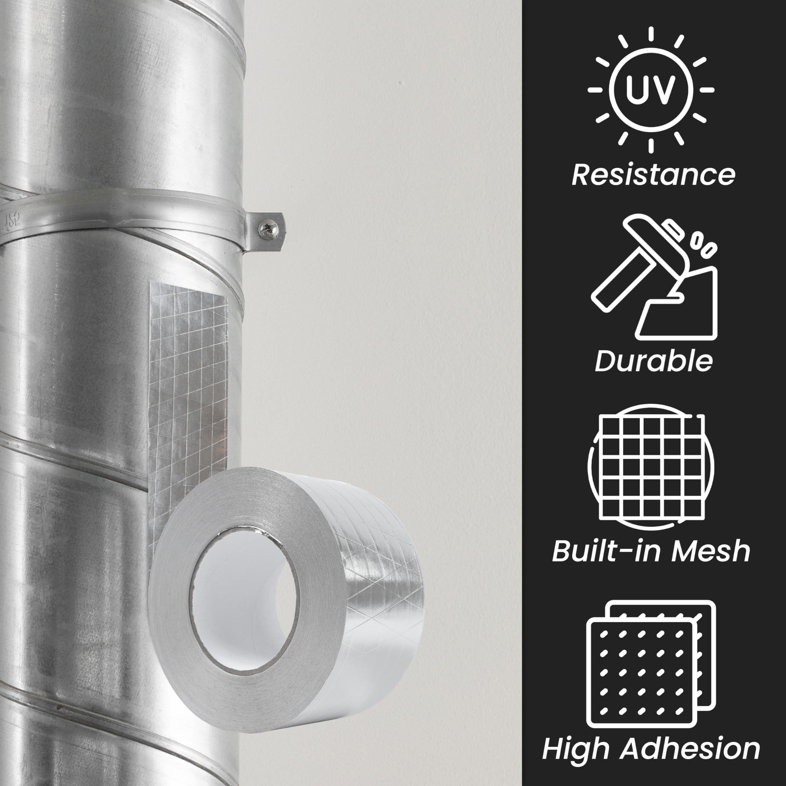 Repa Market 75 mm x 50 m di nastro in alluminio con rete – forte colla isolante in metallo, resistente all'acqua, resistente alle temperature per HVAC, aperture di ventilazione, canali, perdite di