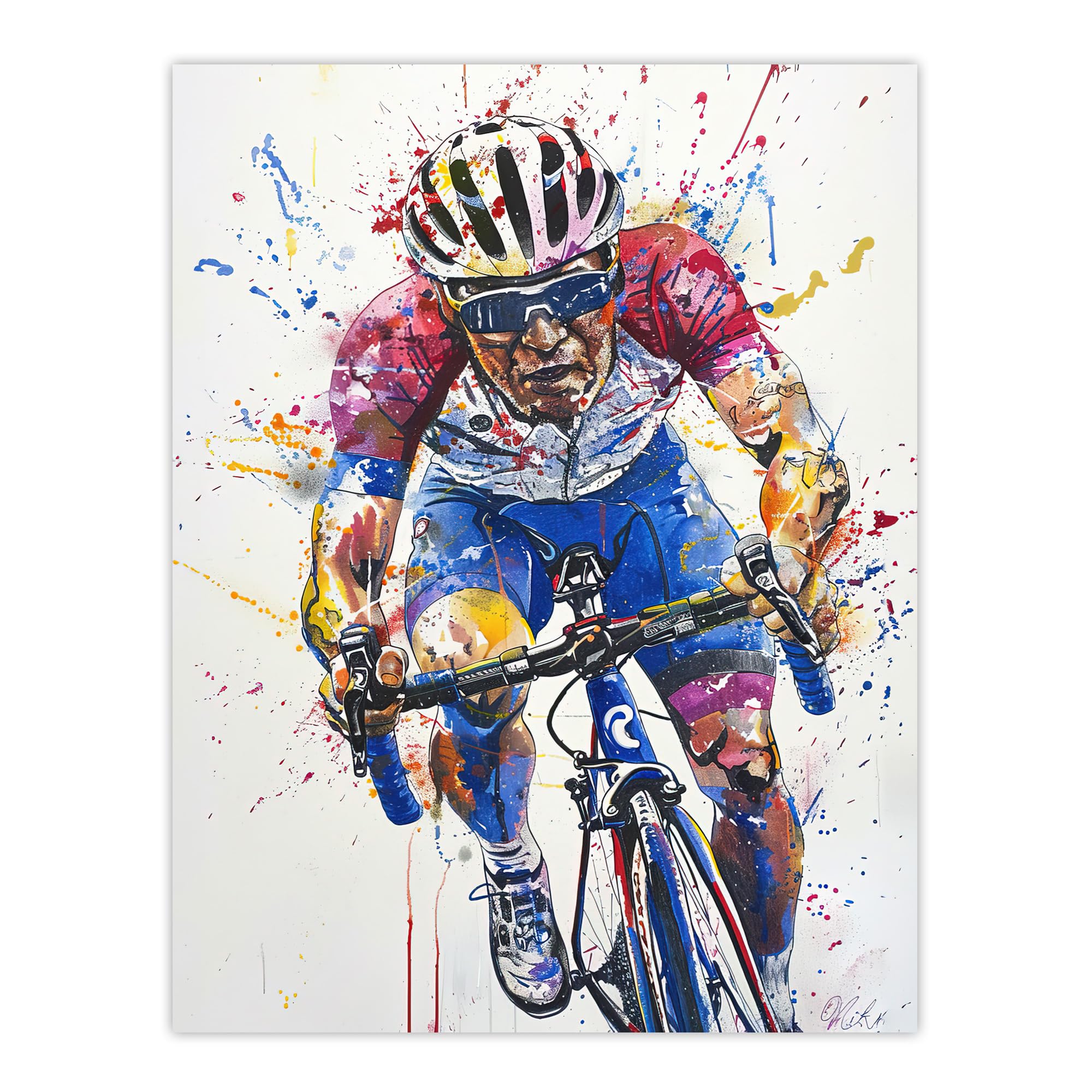 Artery8 Male Cyclist Action Shot Watercolour Cycling Living Room Extra Large XL Wall Art Poster Print